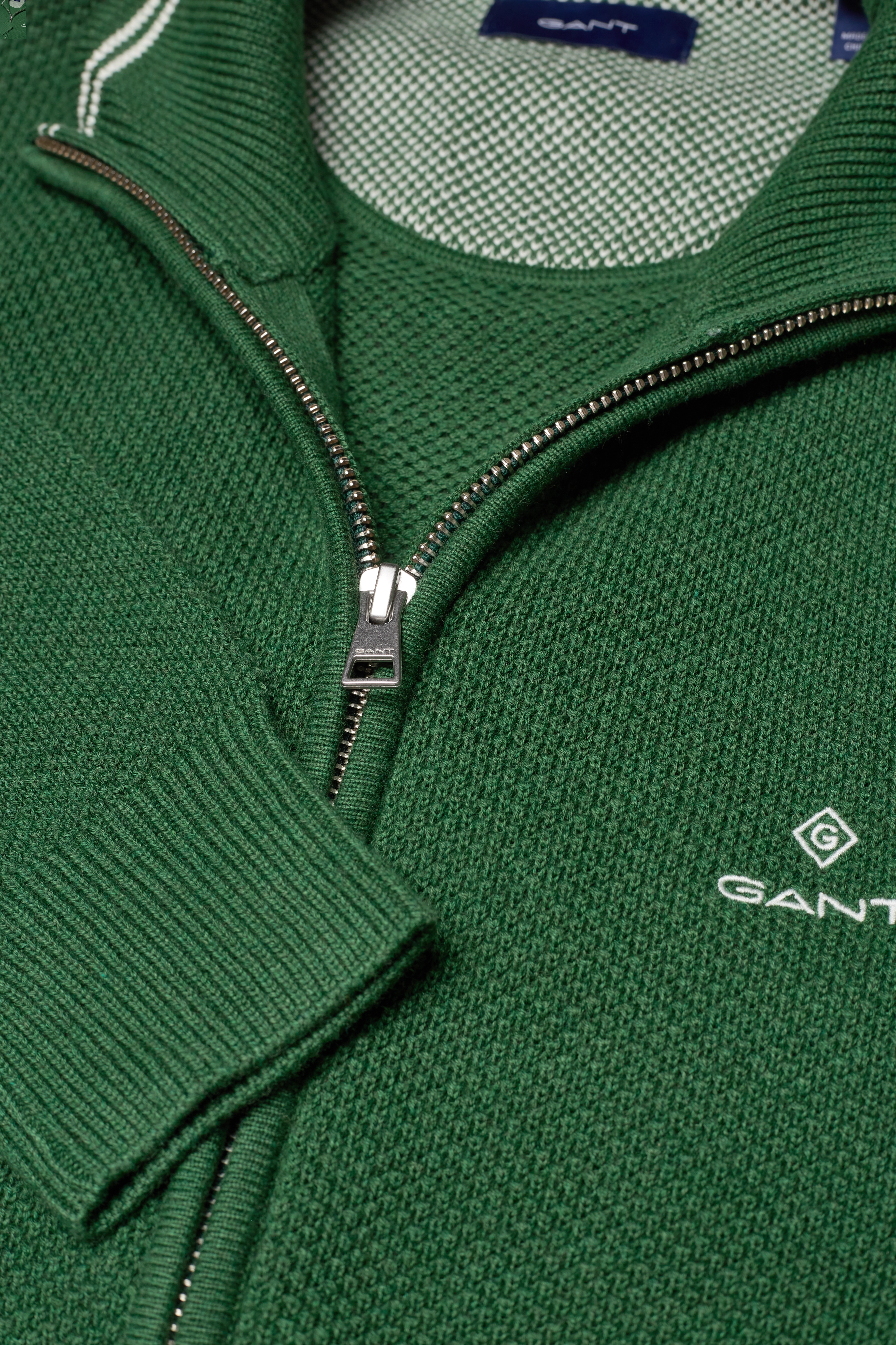 GANT - COTTON PIQUE ZIP CARDIGAN - forest green mel - 2