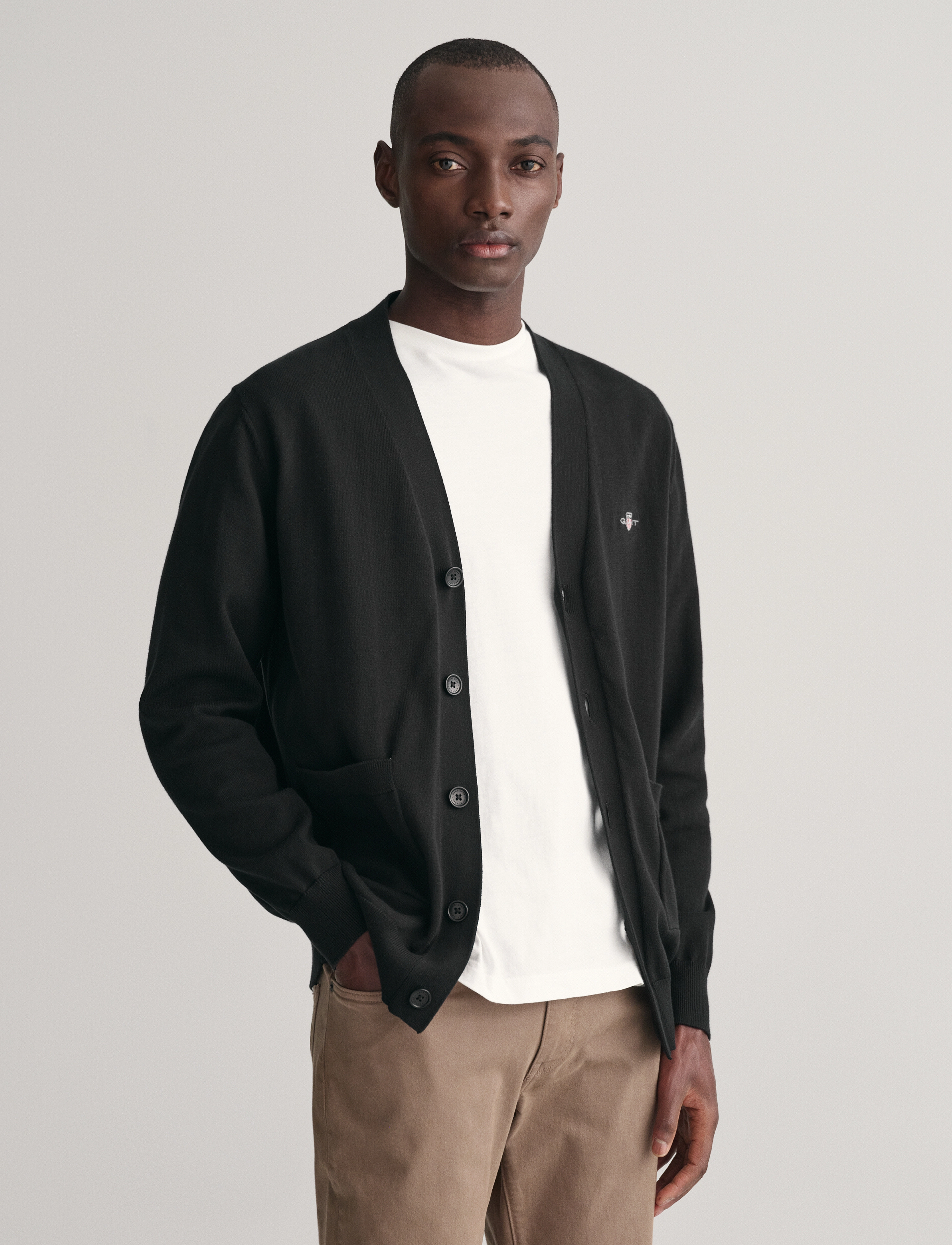 Gant Classic Cotton V-Cardigan, M, Knitwear, Schwarz - Cardigans, Männerswear