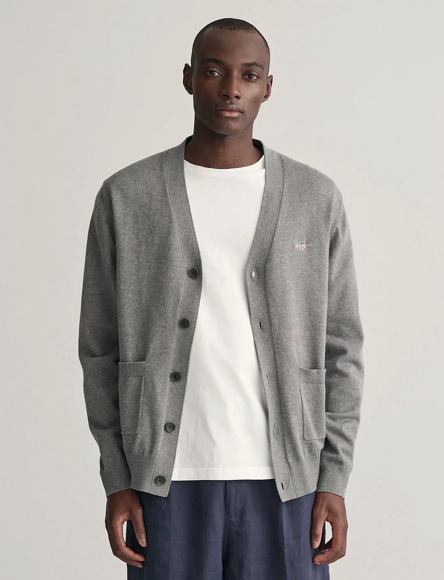 Gant - CLASSIC COTTON V-CARDIGAN - cardigans - dark grey melange - 0