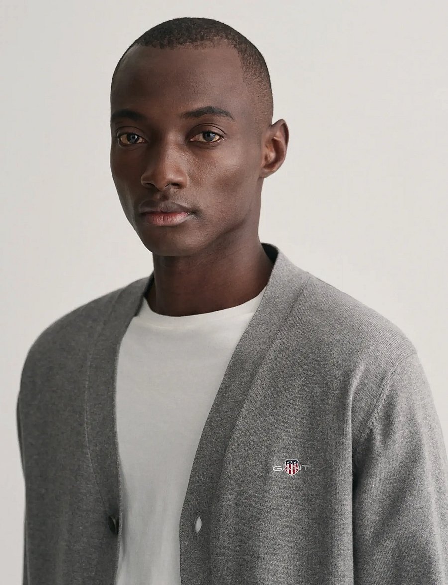 Gant - CLASSIC COTTON V-CARDIGAN - cardigans - dark grey melange - 4