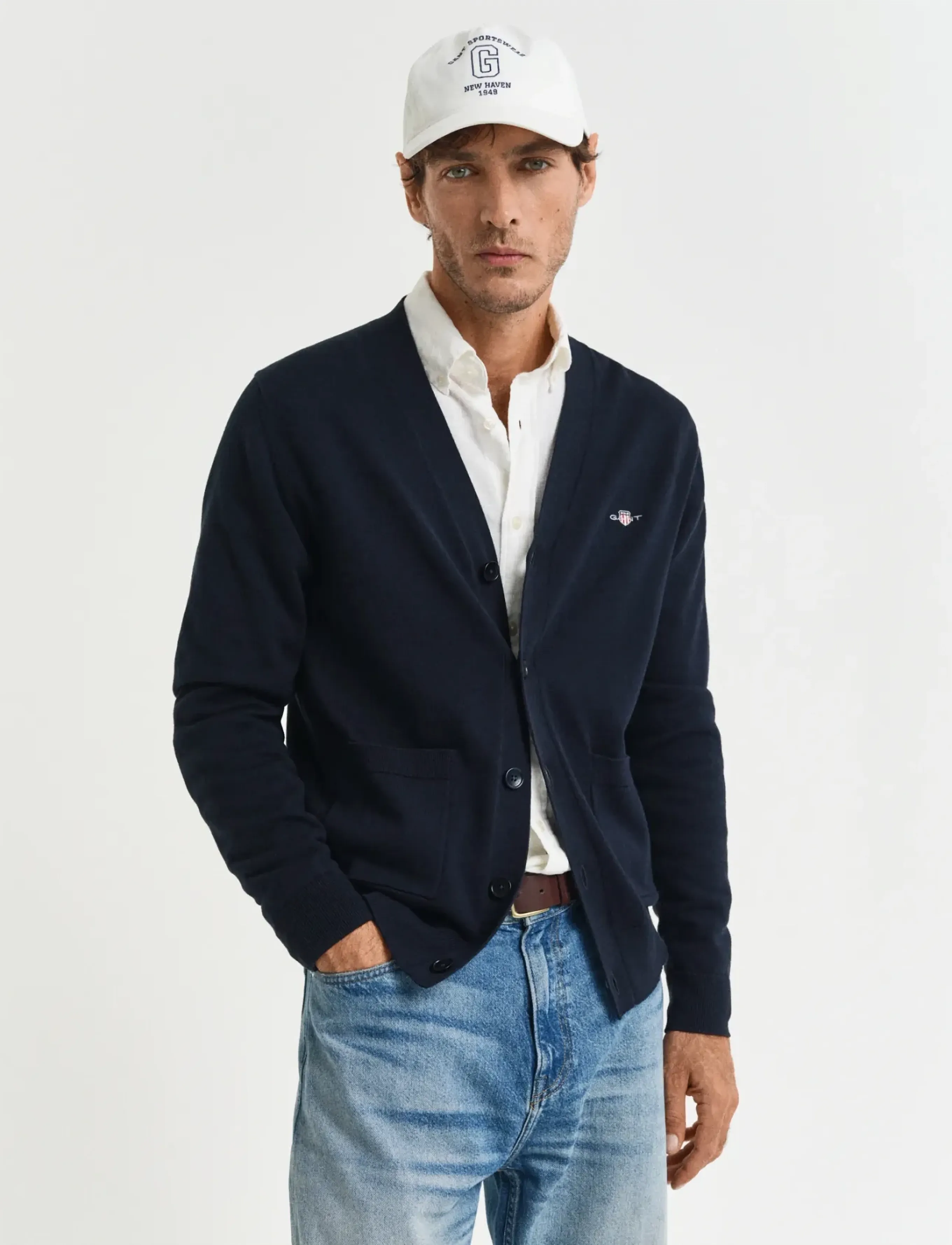 Gant Classic Cotton V-Cardigan, M, Knitwear, Marineblau - Cardigans, Männerswear