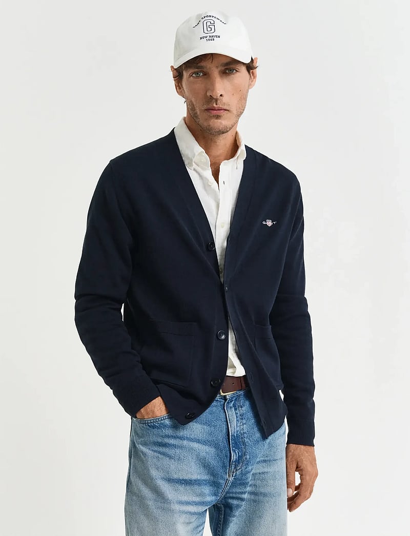 GANT - CLASSIC COTTON V-CARDIGAN - cardigans - evening blue - 0