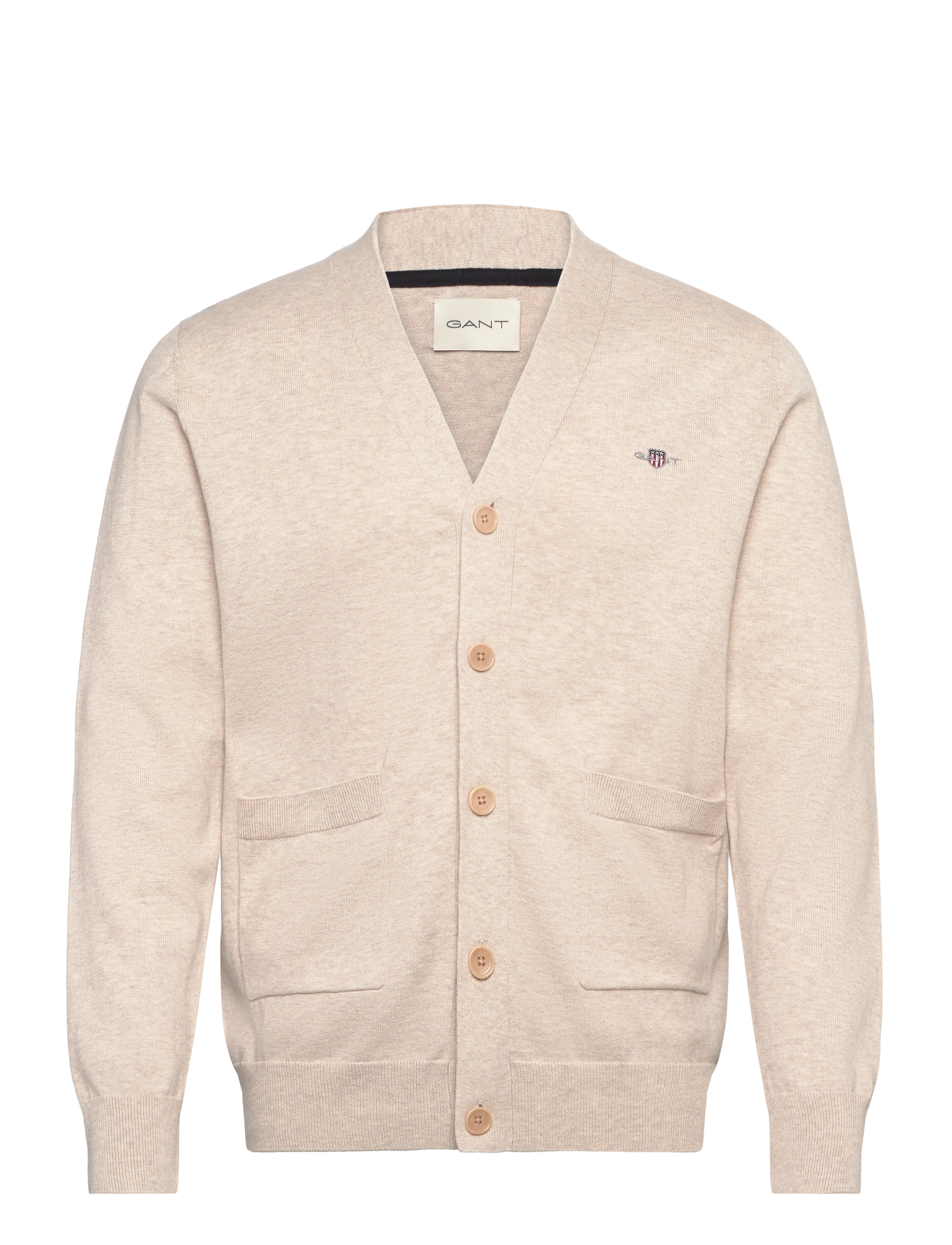 CLASSIC COTTON V-CARDIGAN - LIGHT BEIGE MELANGE