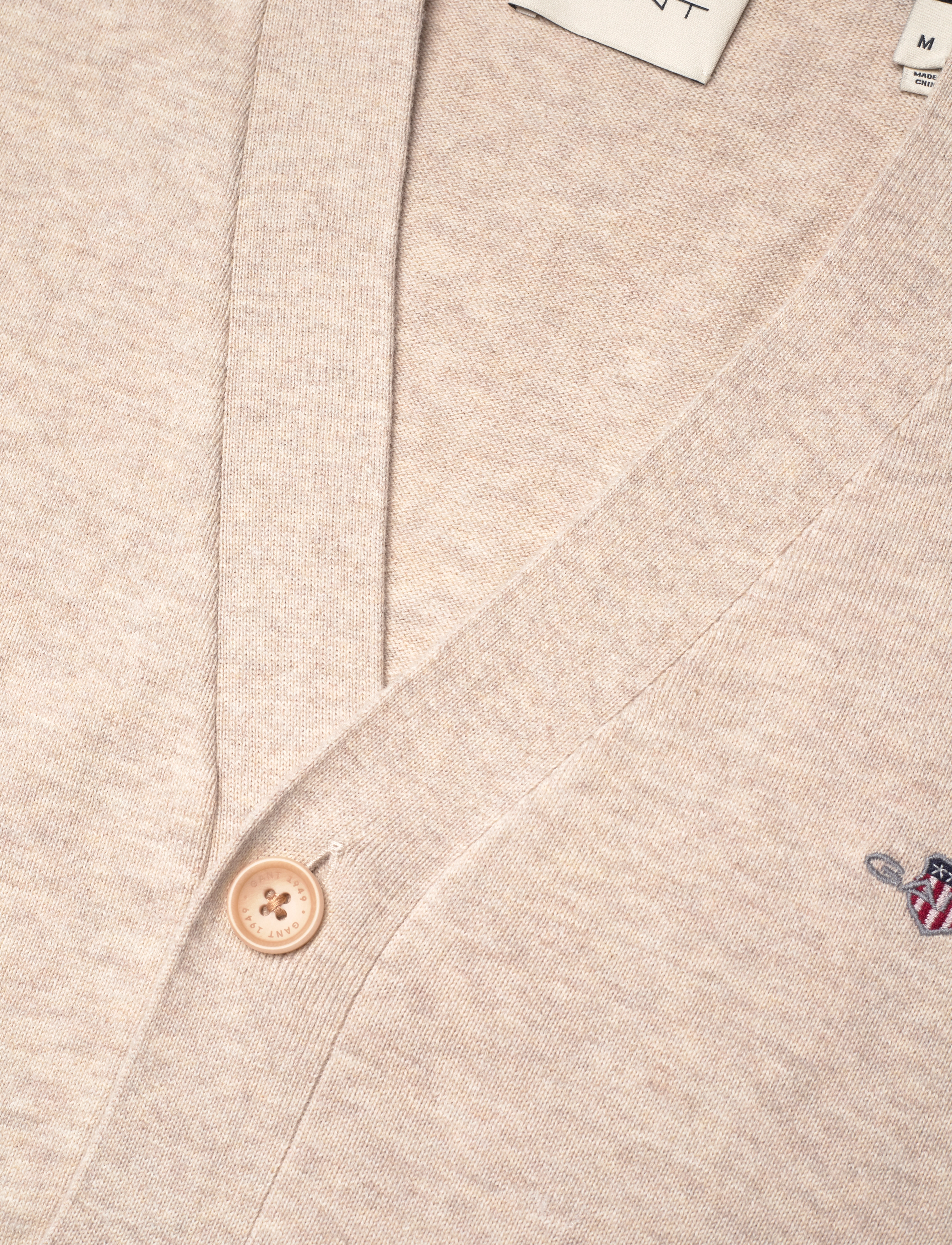 Gant - CLASSIC COTTON V-CARDIGAN - cardigans - light beige melange - 2