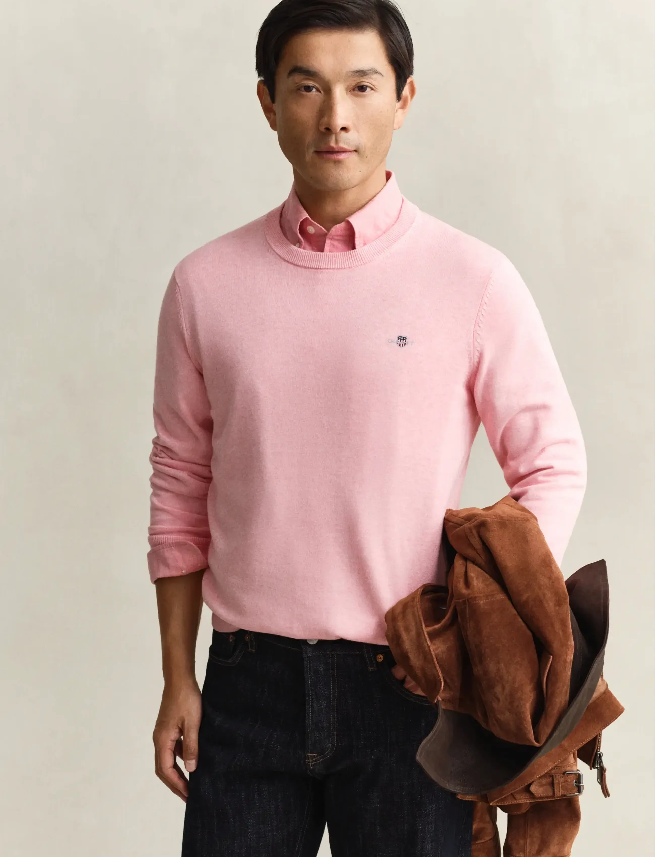 Gant Classic Cotton C-Neck, M, Knitwear, Rosa - Round Necks, Männerswear