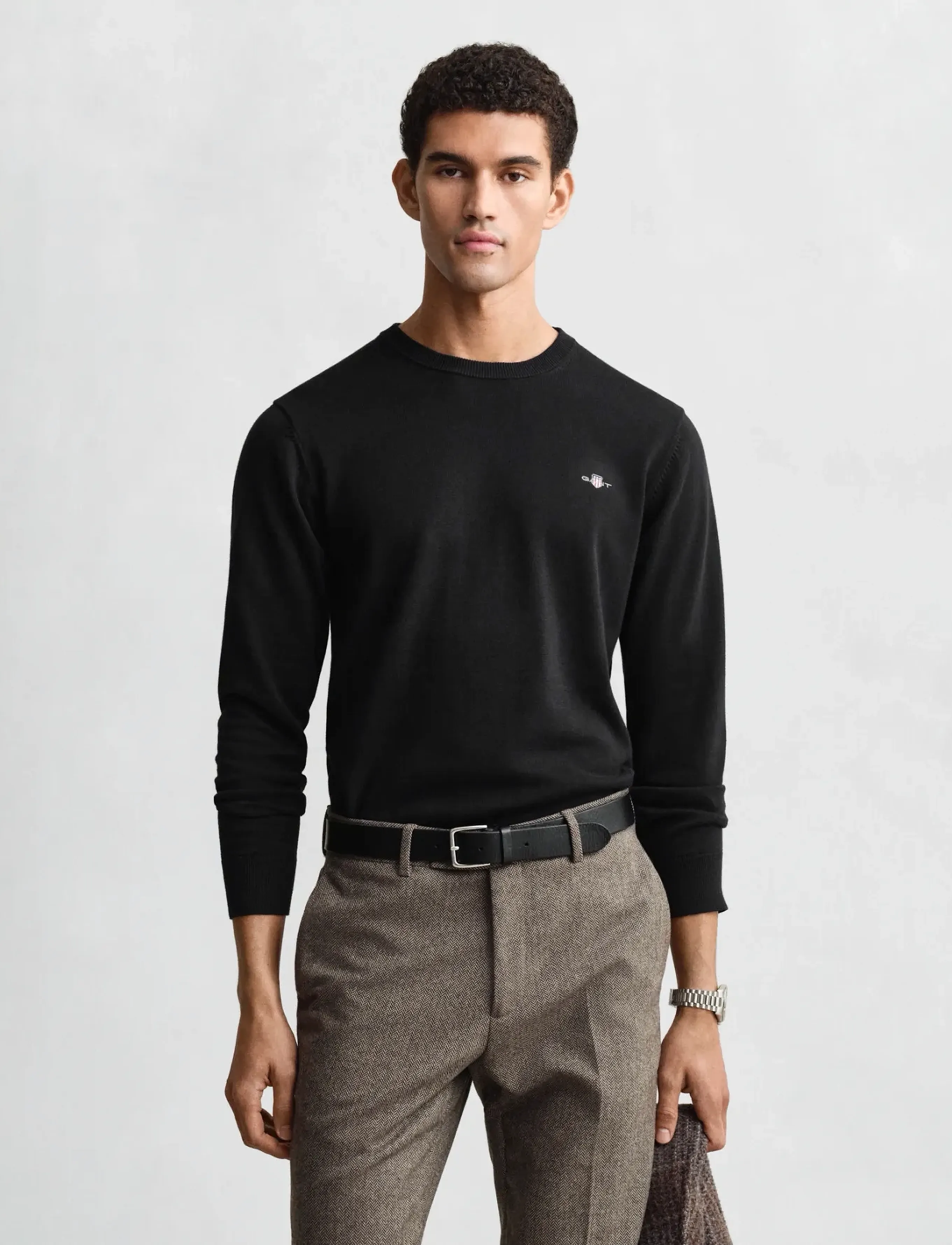 Gant Classic Cotton C-Neck, XL, Knitwear, Schwarz - Round Necks, Männerswear