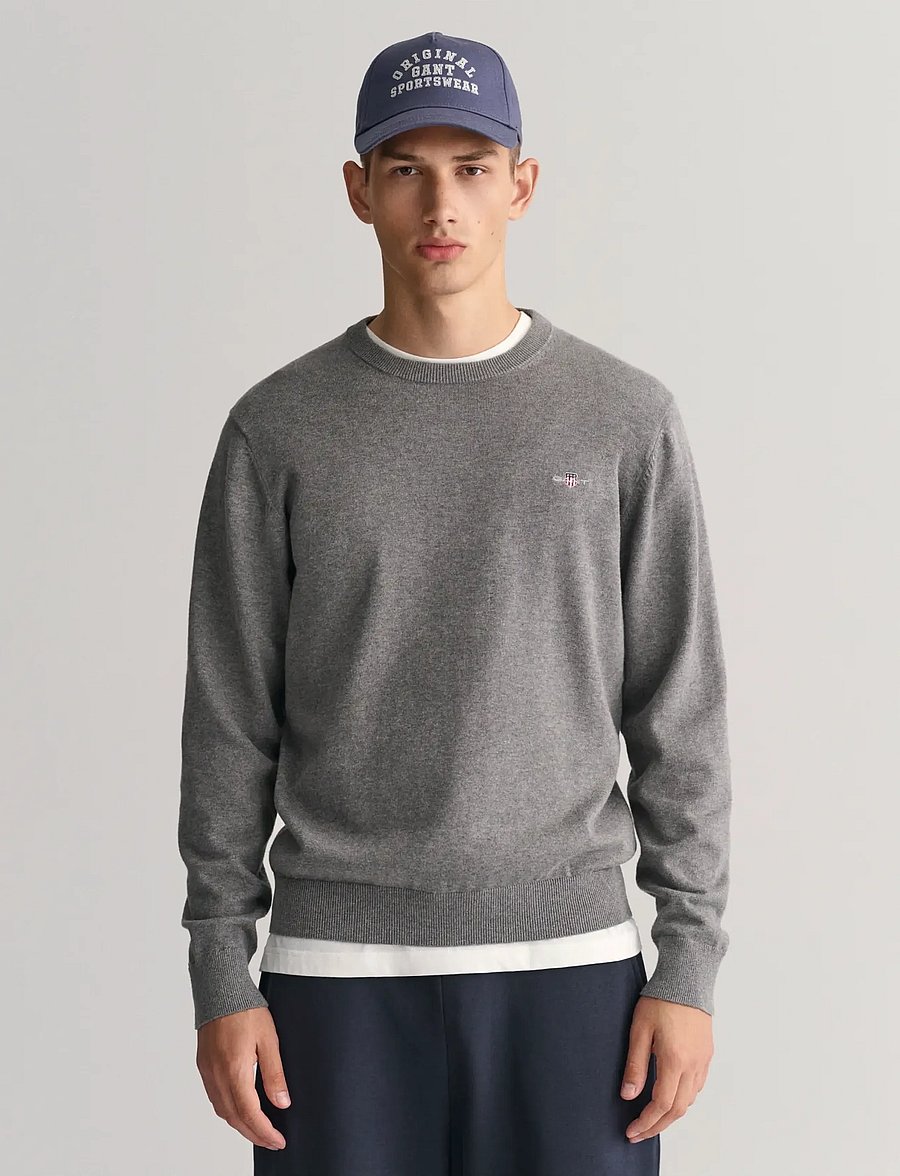 Gant - CLASSIC COTTON C-NECK - rundhals - dark grey melange - 0