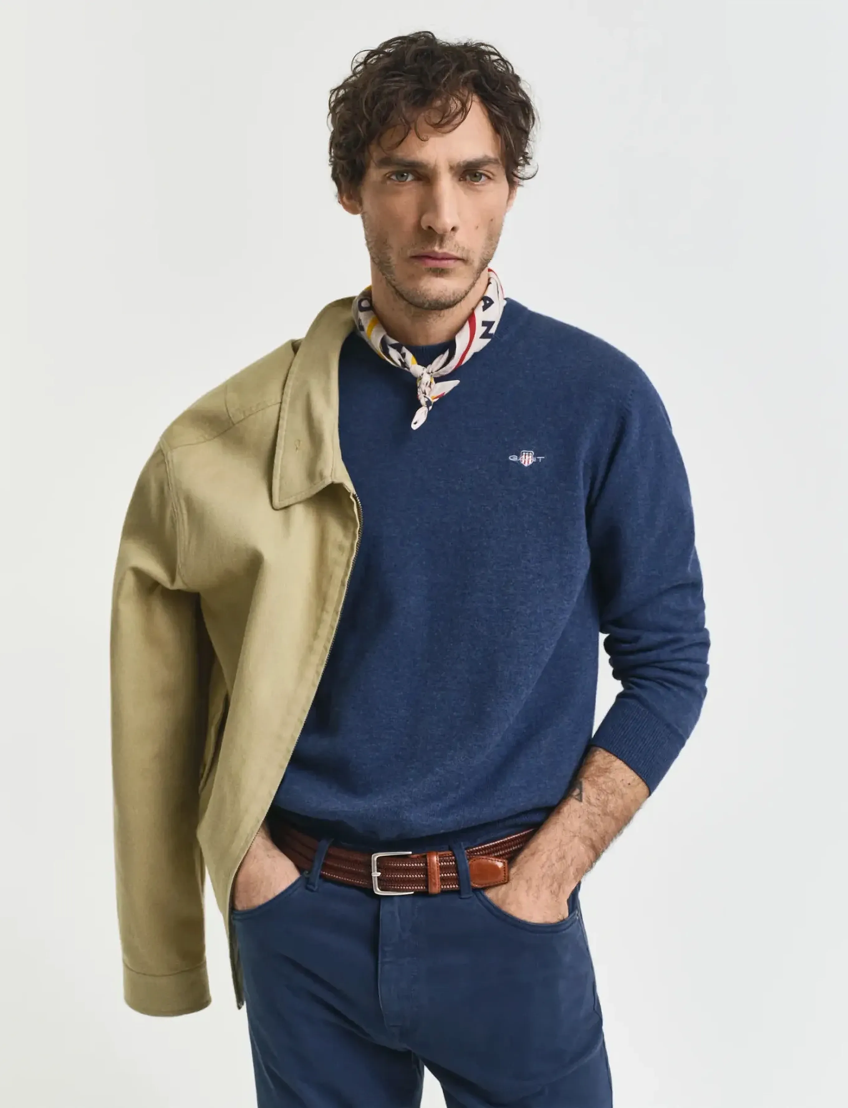 Gant CLASSIC COTTON C-NECK - Rundhals - DARK JEANSBLUE MELANGE / navy