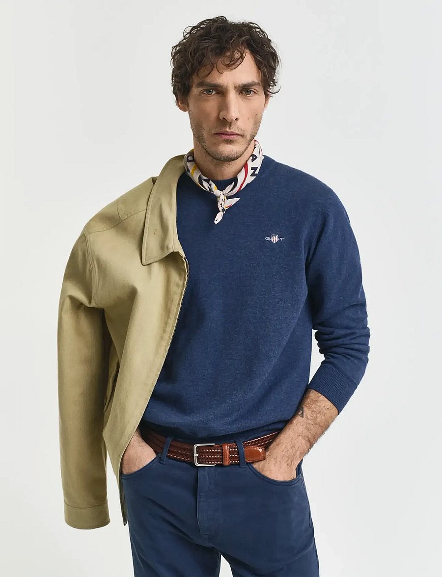Gant - CLASSIC COTTON C-NECK - rundhals - dark jeansblue melange - 0