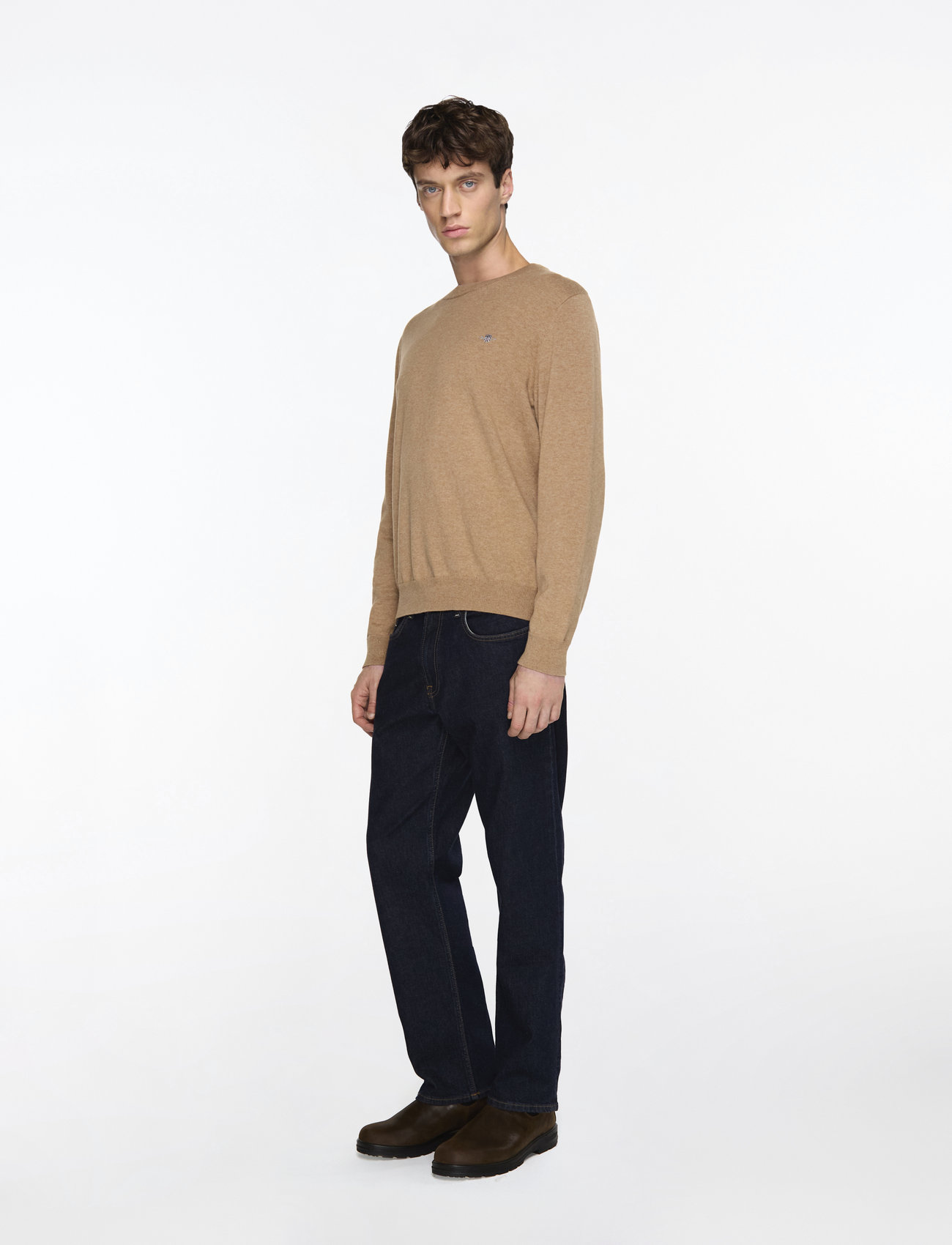 GANT - CLASSIC COTTON C-NECK - knitted round necks - dk. sand melange - 3