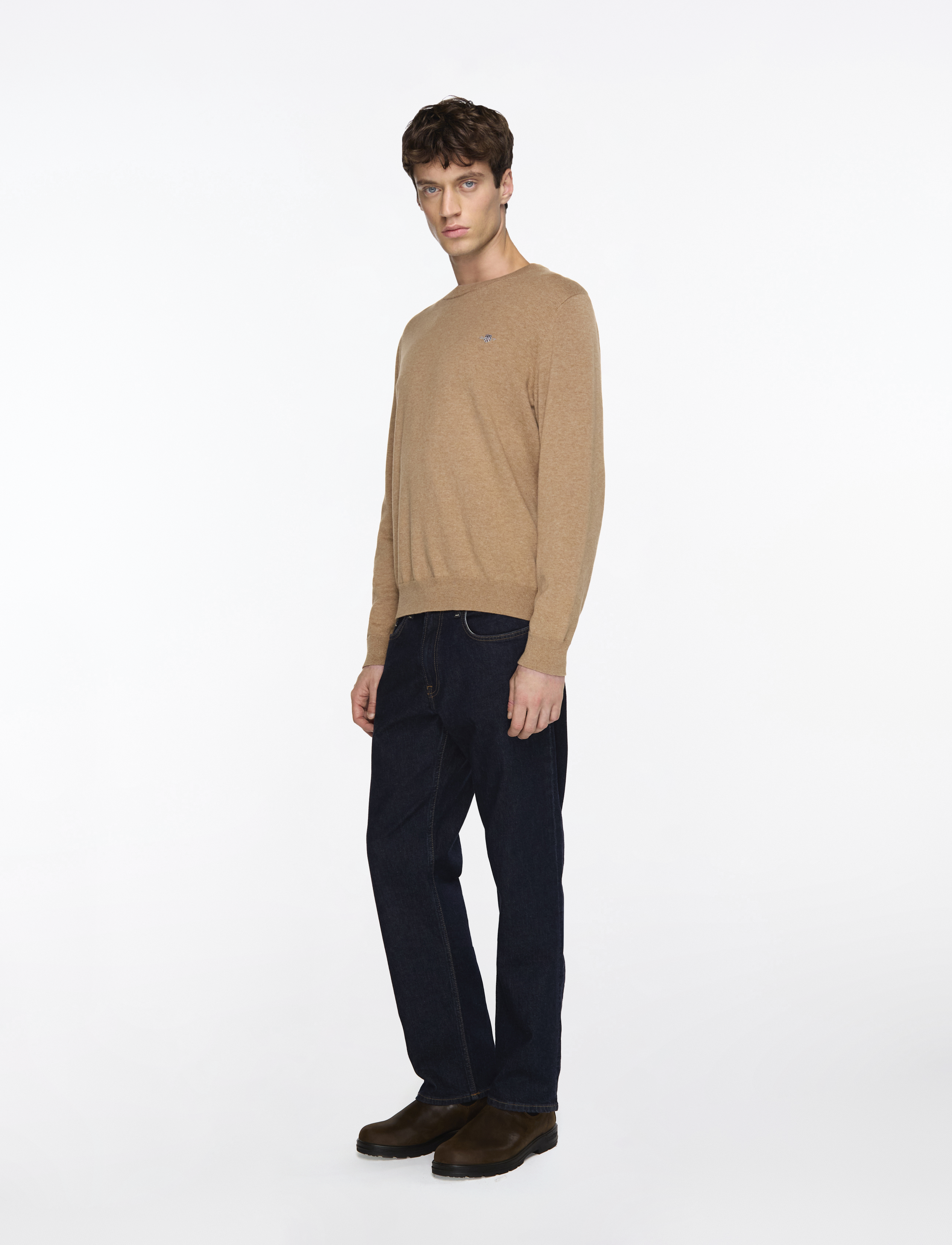 Gant - CLASSIC COTTON C-NECK - round necks - dk. sand melange - 3
