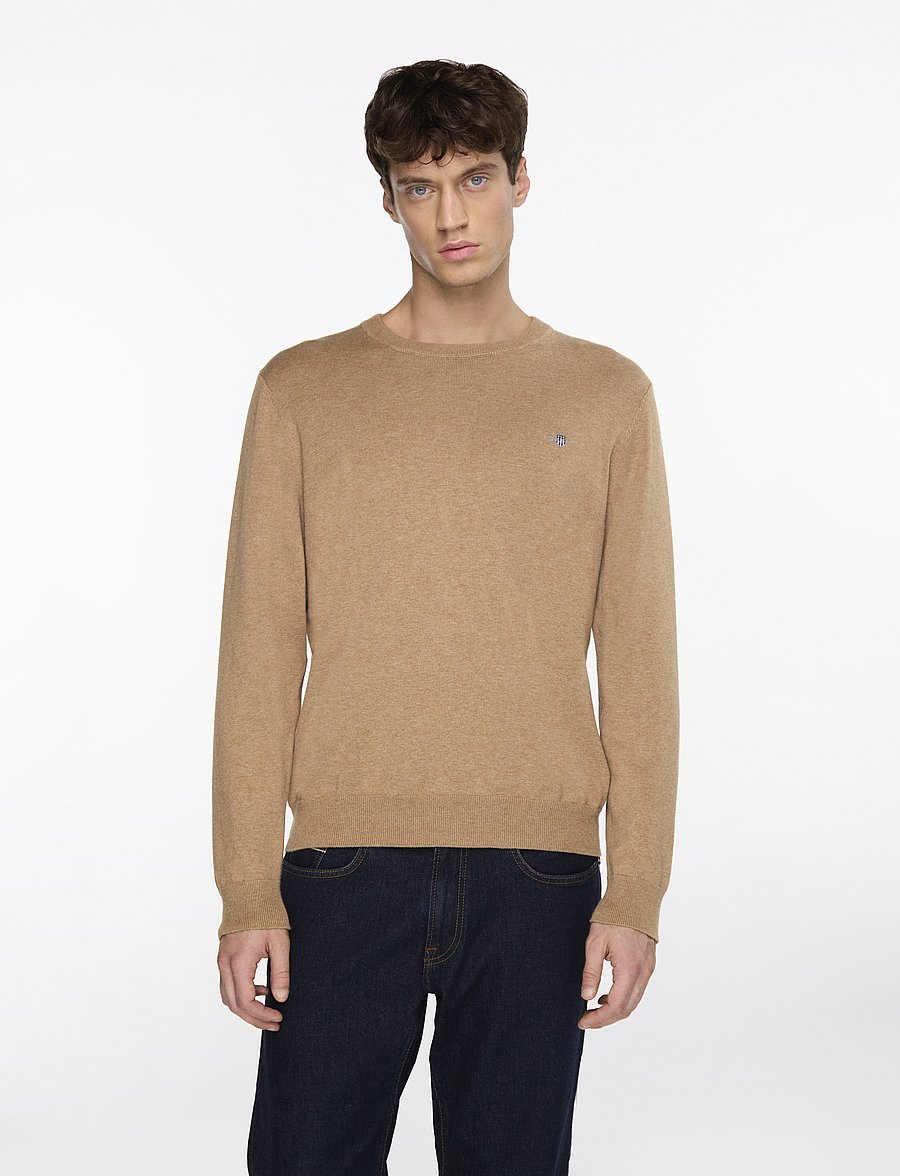 Gant - CLASSIC COTTON C-NECK - Ümara kaelusega - dk. sand melange - 0