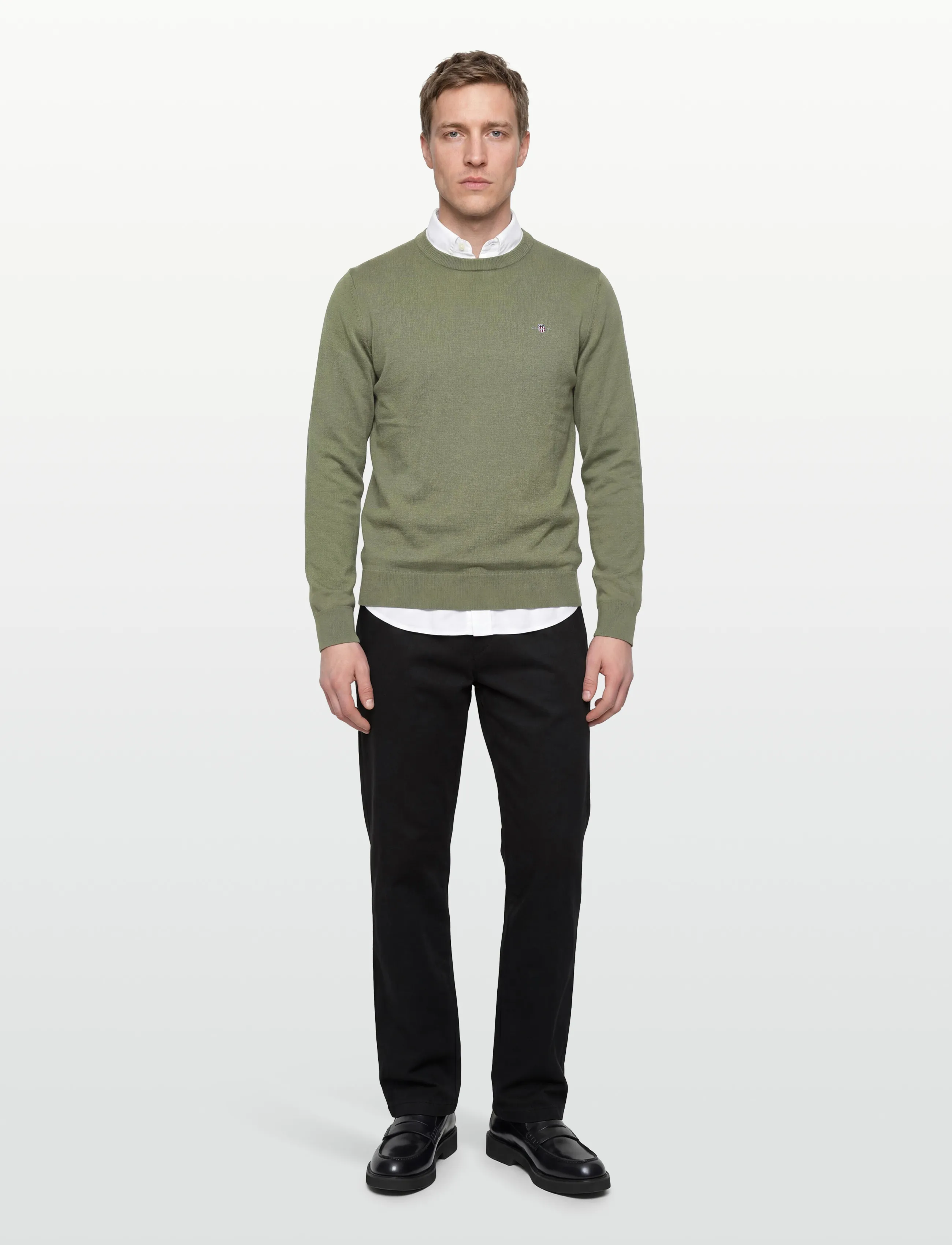 Gant Classic Cotton C-Neck, 3XL, Knitwear, Khakigrün - Round Necks, Männerswear