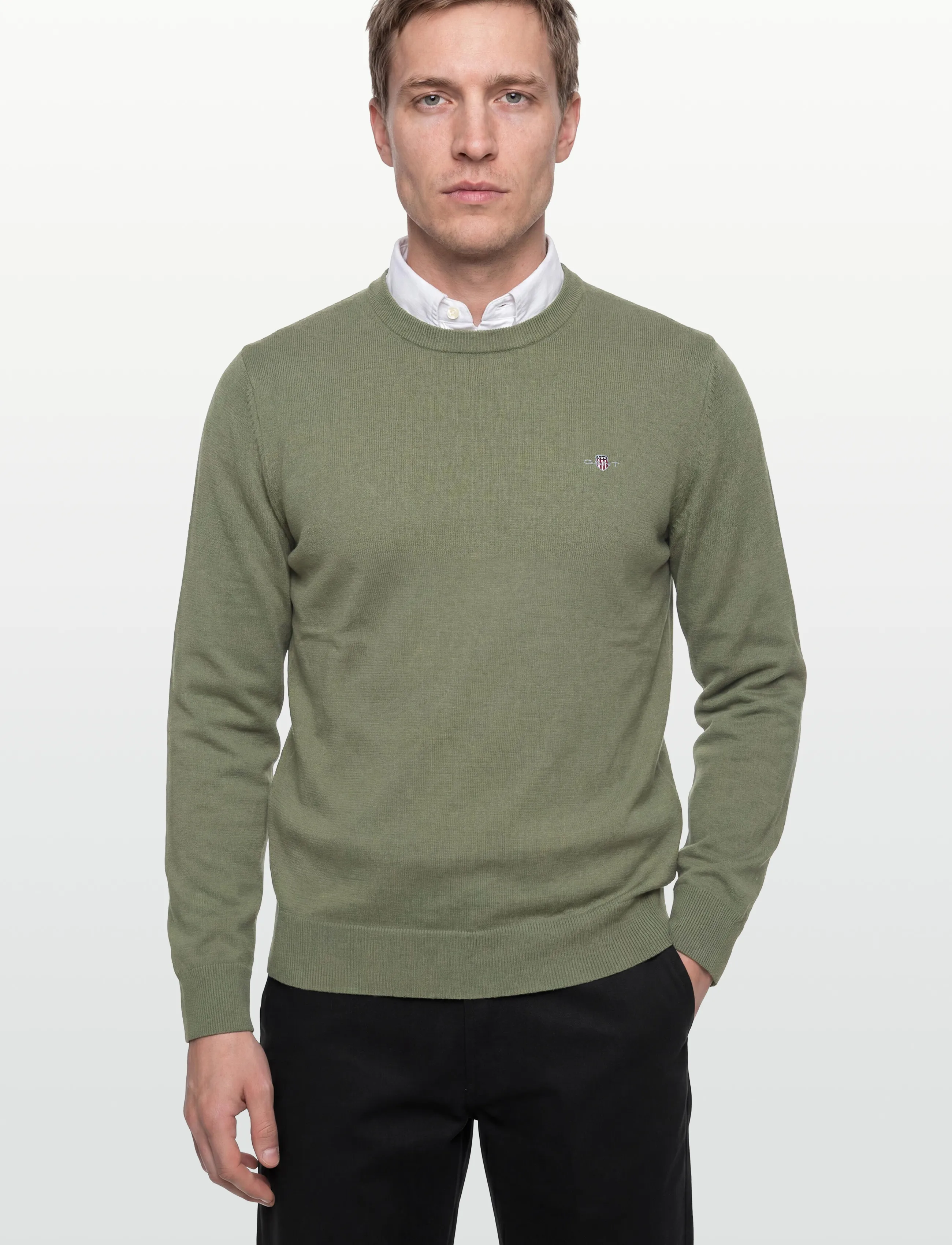 Gant - CLASSIC COTTON C-NECK - rundhals - dry herb green - 3