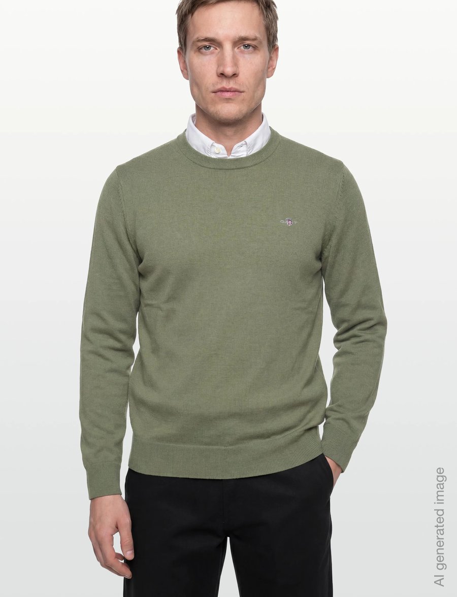 Gant - CLASSIC COTTON C-NECK - round necks - dry herb green - 3