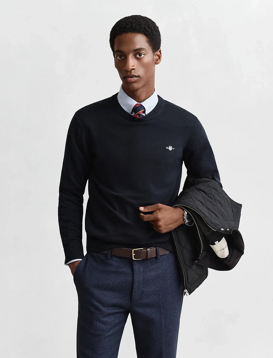 Gant - CLASSIC COTTON C-NECK - Ümara kaelusega - evening blue - 0