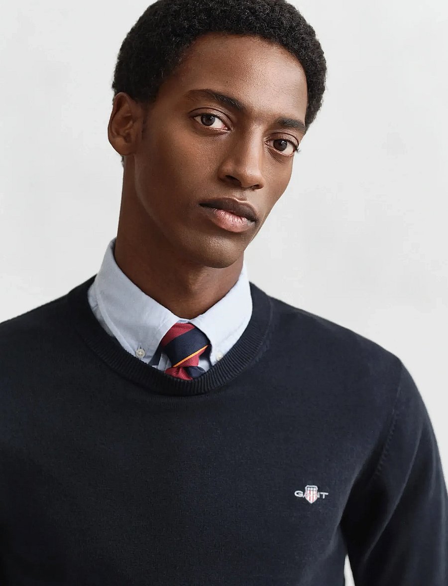 Gant - CLASSIC COTTON C-NECK - Ümara kaelusega - evening blue - 4