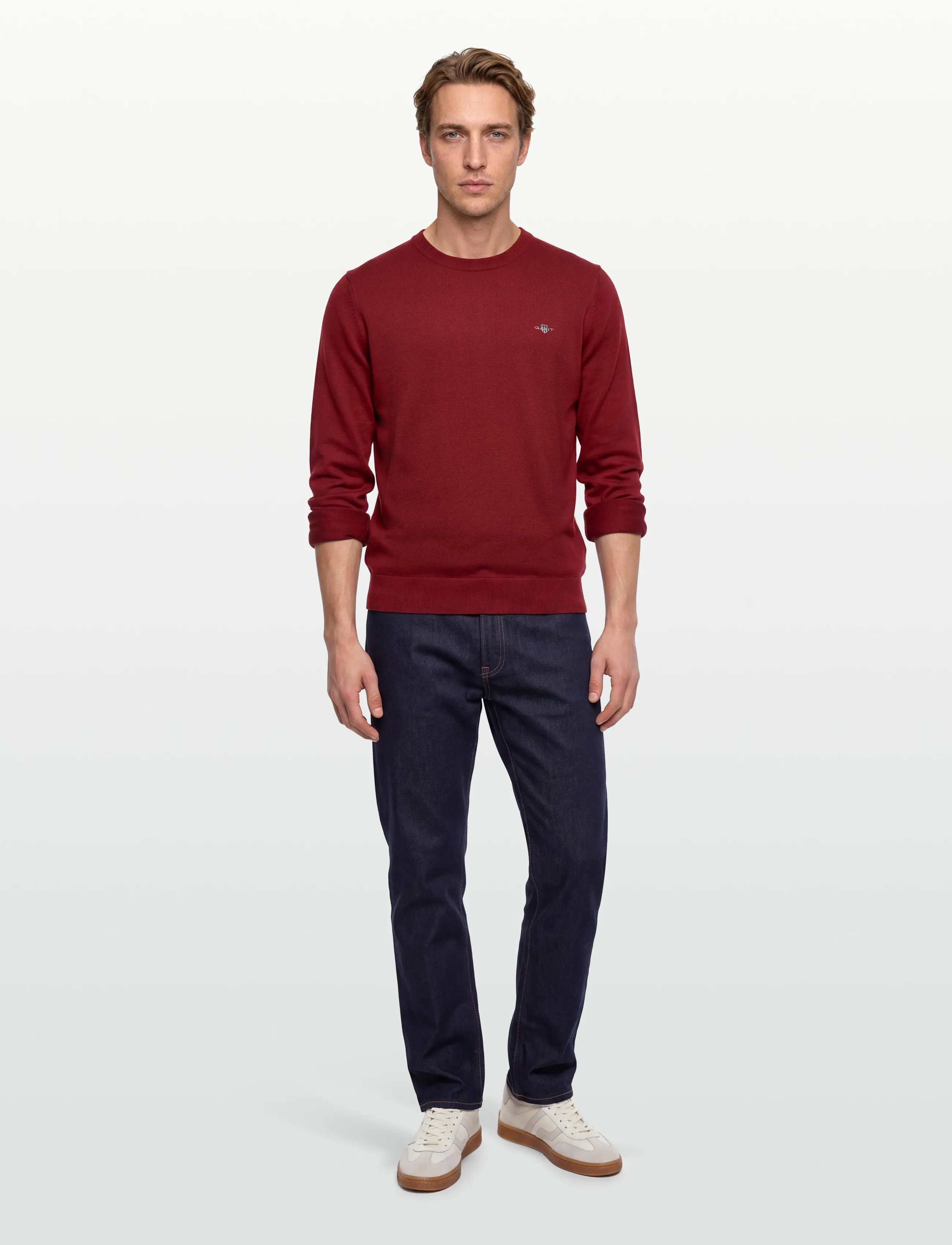 Gant - CLASSIC COTTON C-NECK - stickade basplagg - iron red melange - 0