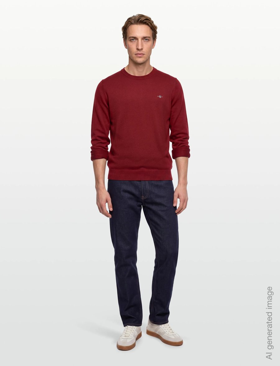 Gant - CLASSIC COTTON C-NECK - Ümara kaelusega - iron red melange - 0