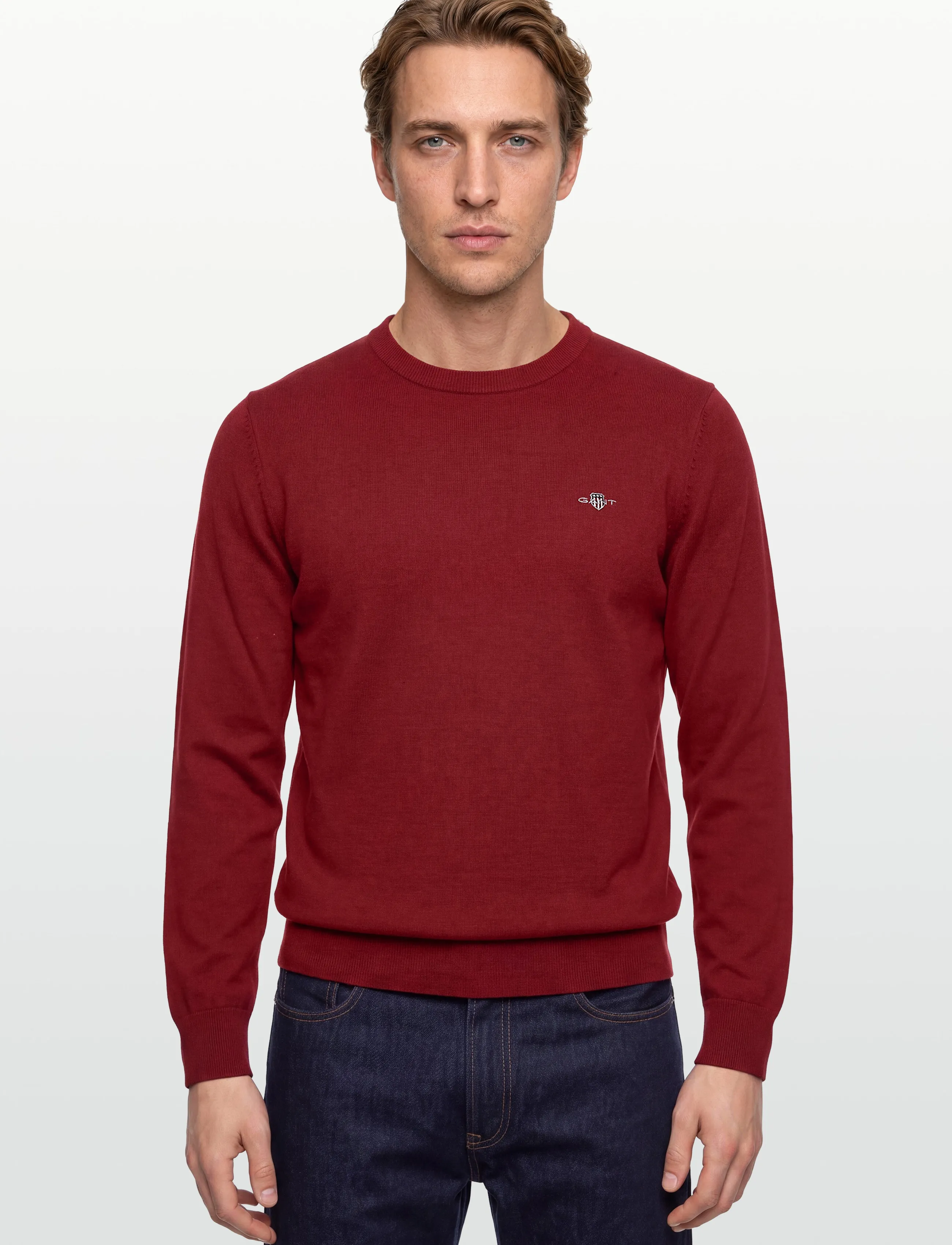 Gant - CLASSIC COTTON C-NECK - stickade basplagg - iron red melange - 3