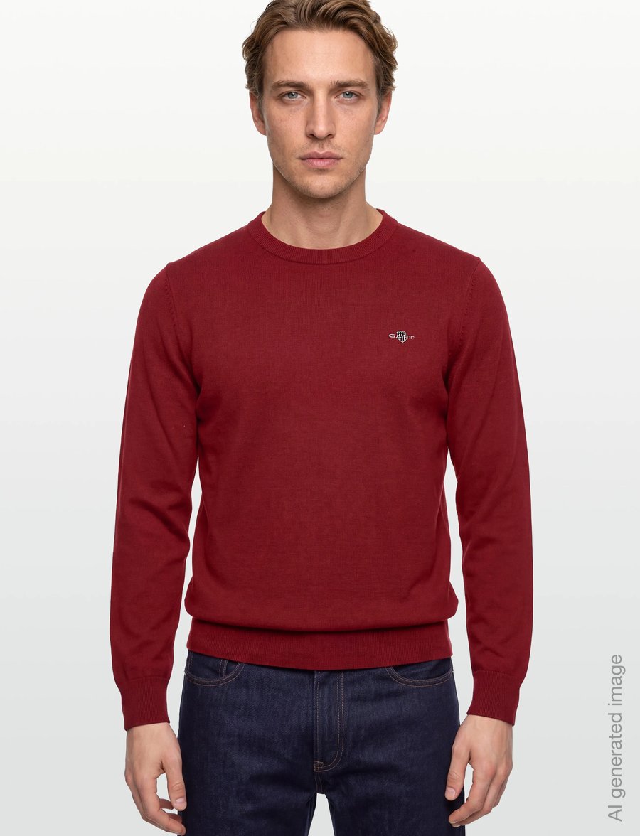 Gant - CLASSIC COTTON C-NECK - Ümara kaelusega - iron red melange - 3