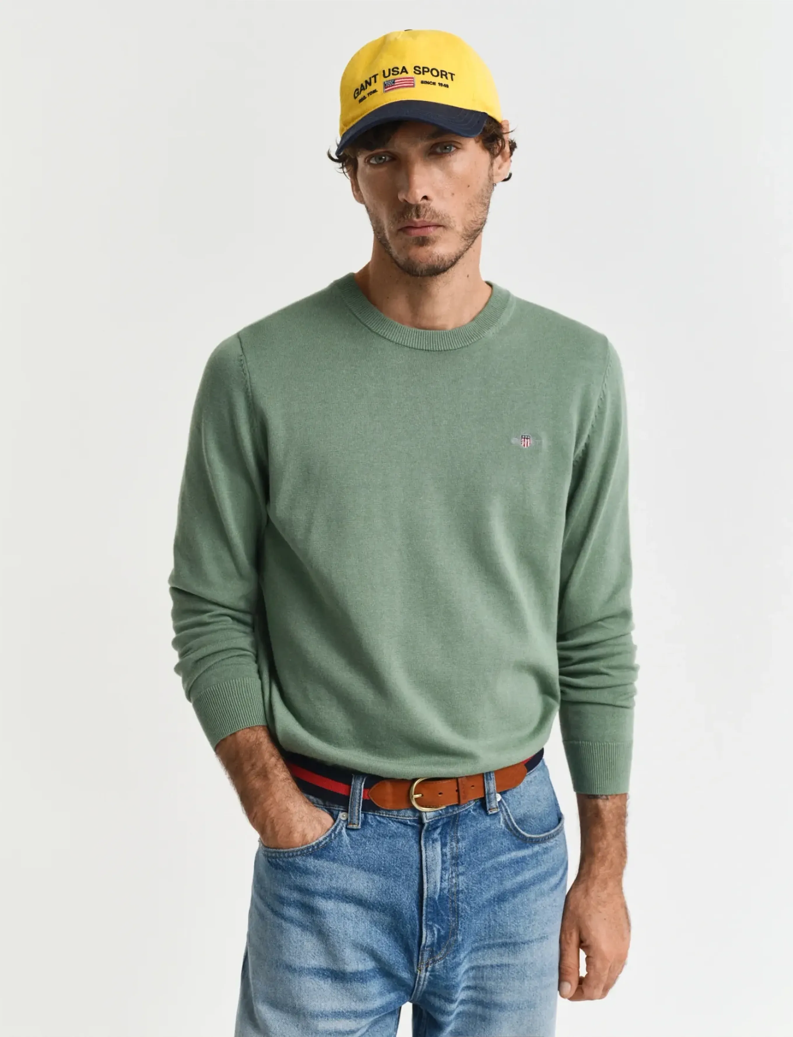 Gant - CLASSIC COTTON C-NECK - Ümmarguse kaelusega kudumid - kalamata green - 0