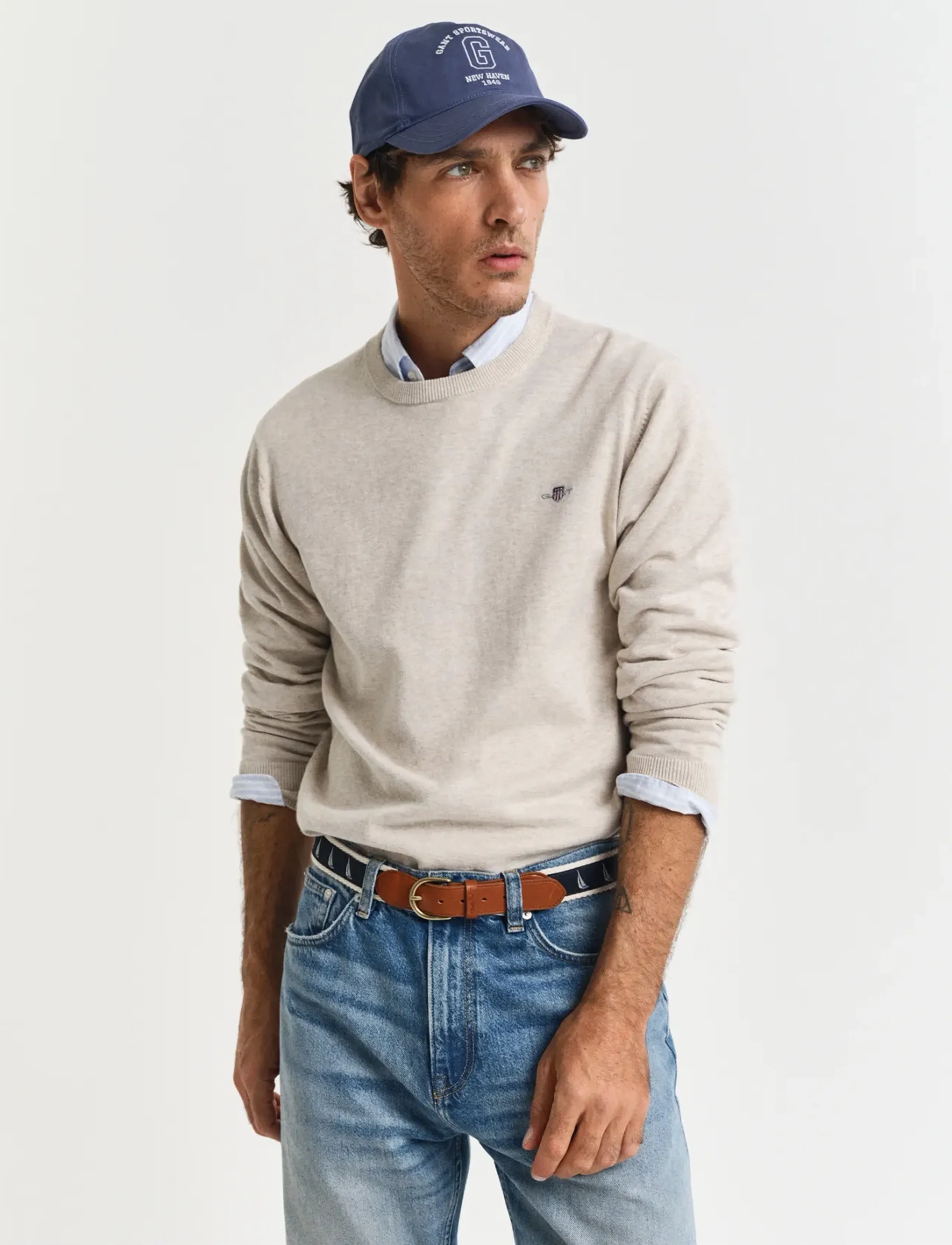 Gant - CLASSIC COTTON C-NECK - rundhals - light beige melange - 4
