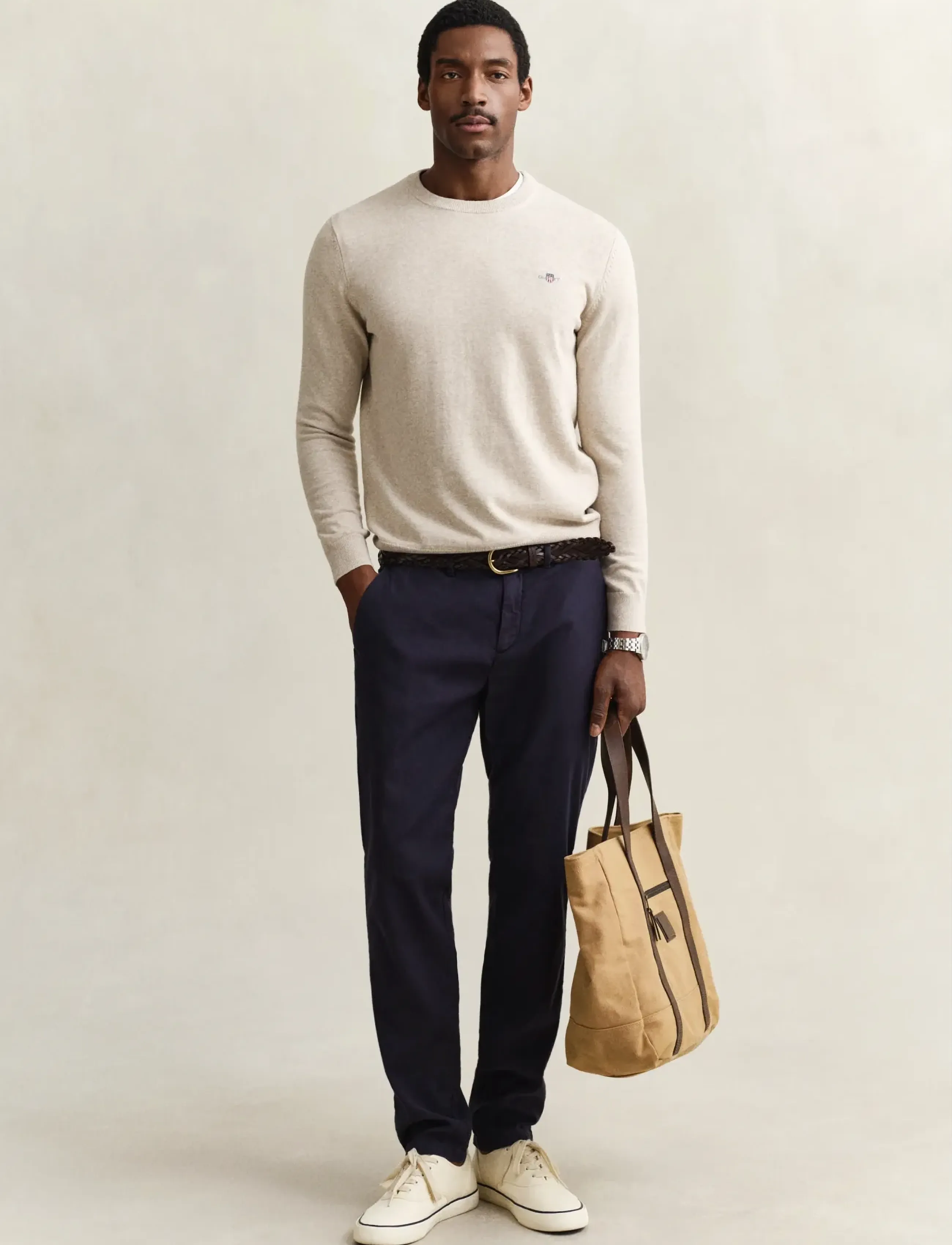 Gant - CLASSIC COTTON C-NECK - Ümmarguse kaelusega kudumid - oat melange - 5