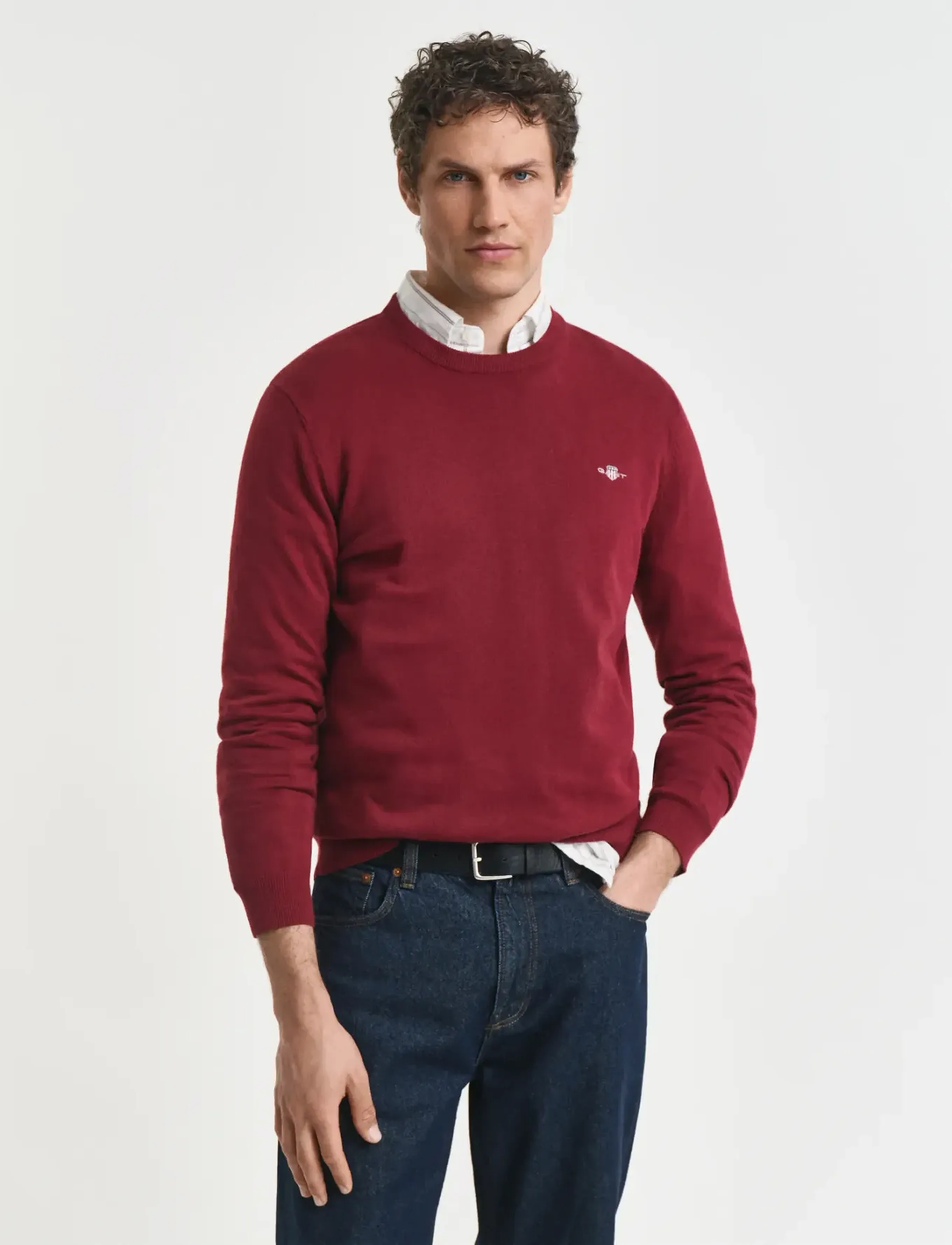 Gant Classic Cotton C-Neck, M, Knitwear, Rot - Round Necks, Männerswear
