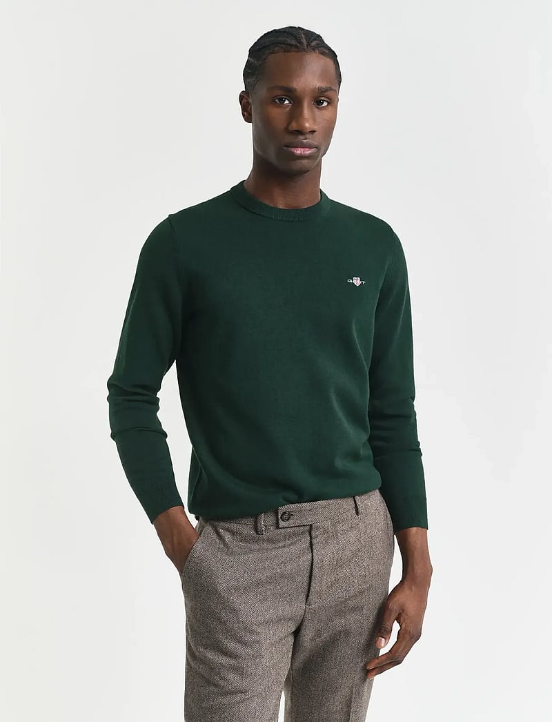 GANT - CLASSIC COTTON C-NECK - knitted round necks - tartan green - 0
