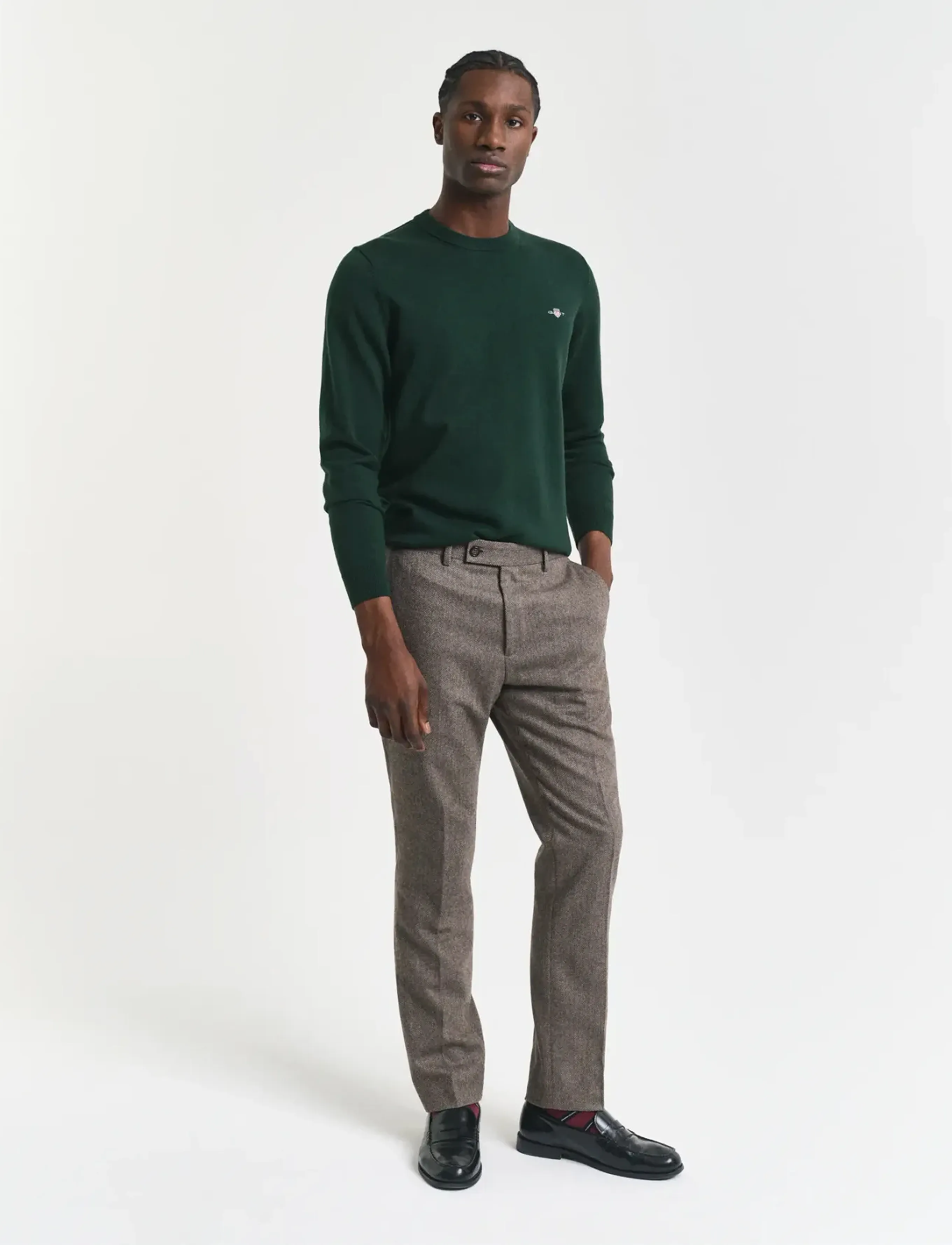 Gant - CLASSIC COTTON C-NECK - round necks - tartan green - 5