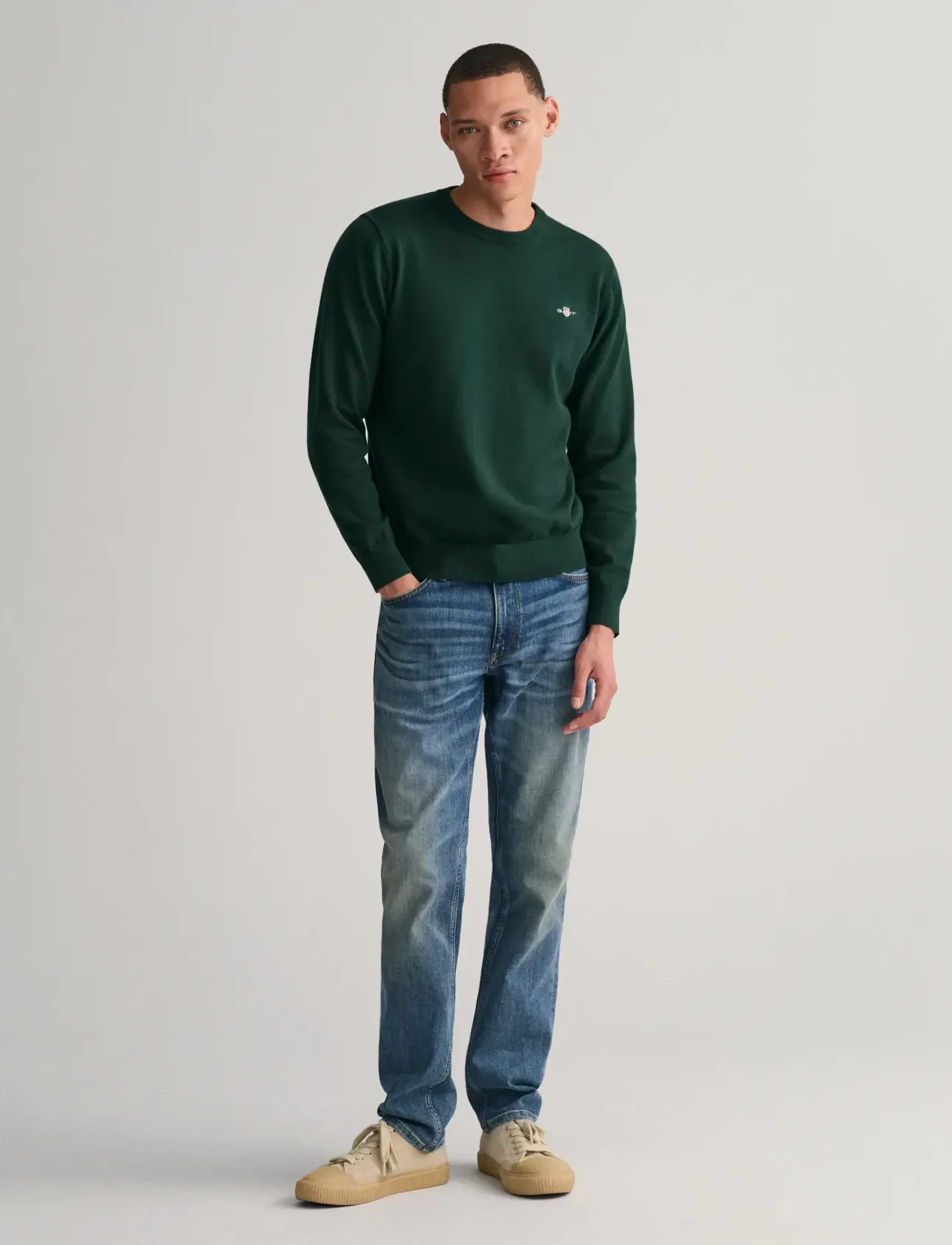 Gant Classic Cotton C-Neck långärmade t-shirts herr – bild 8