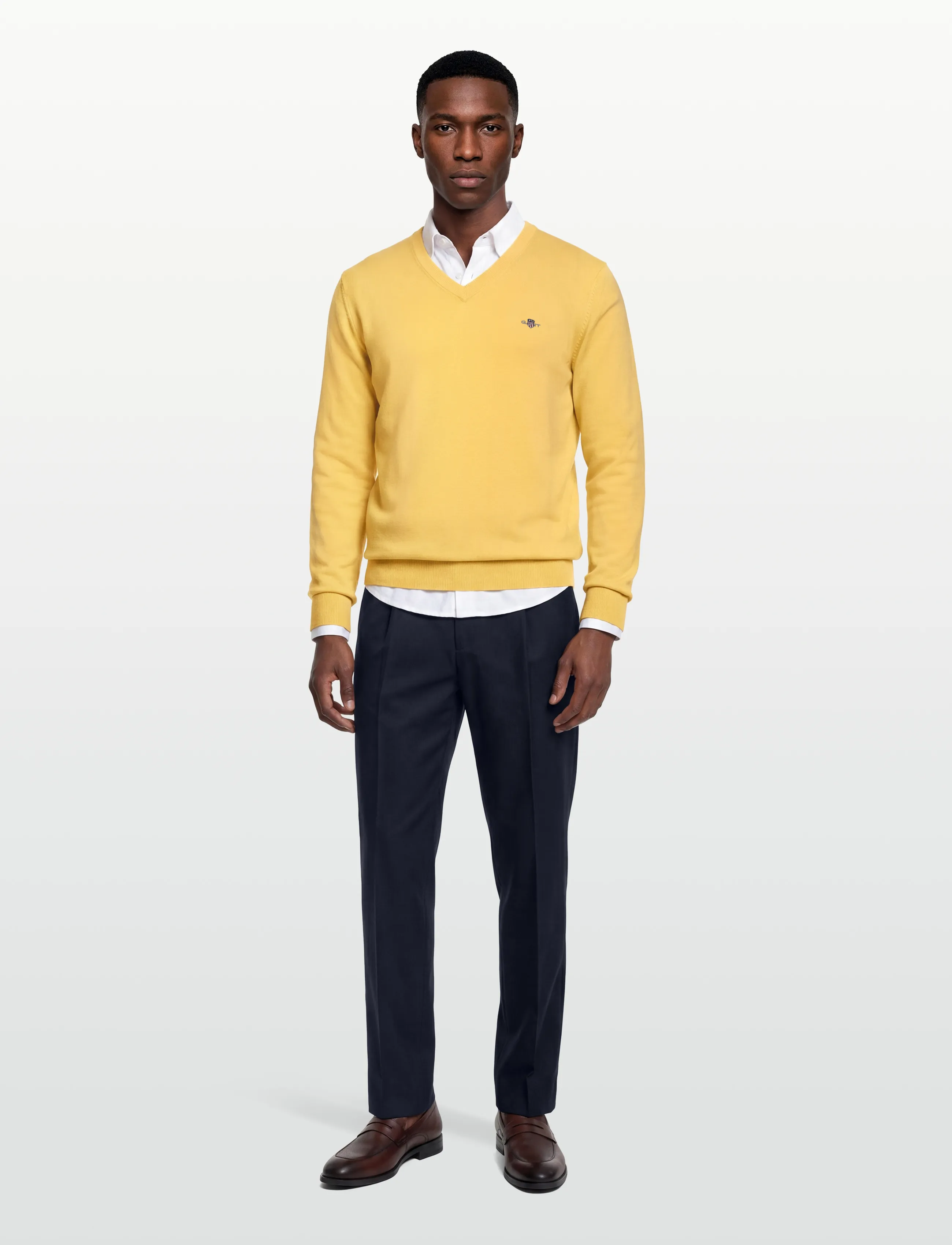 Gant Classic Cotton V-Neck, S, Knitwear, Gelb - V-necks, Männerswear