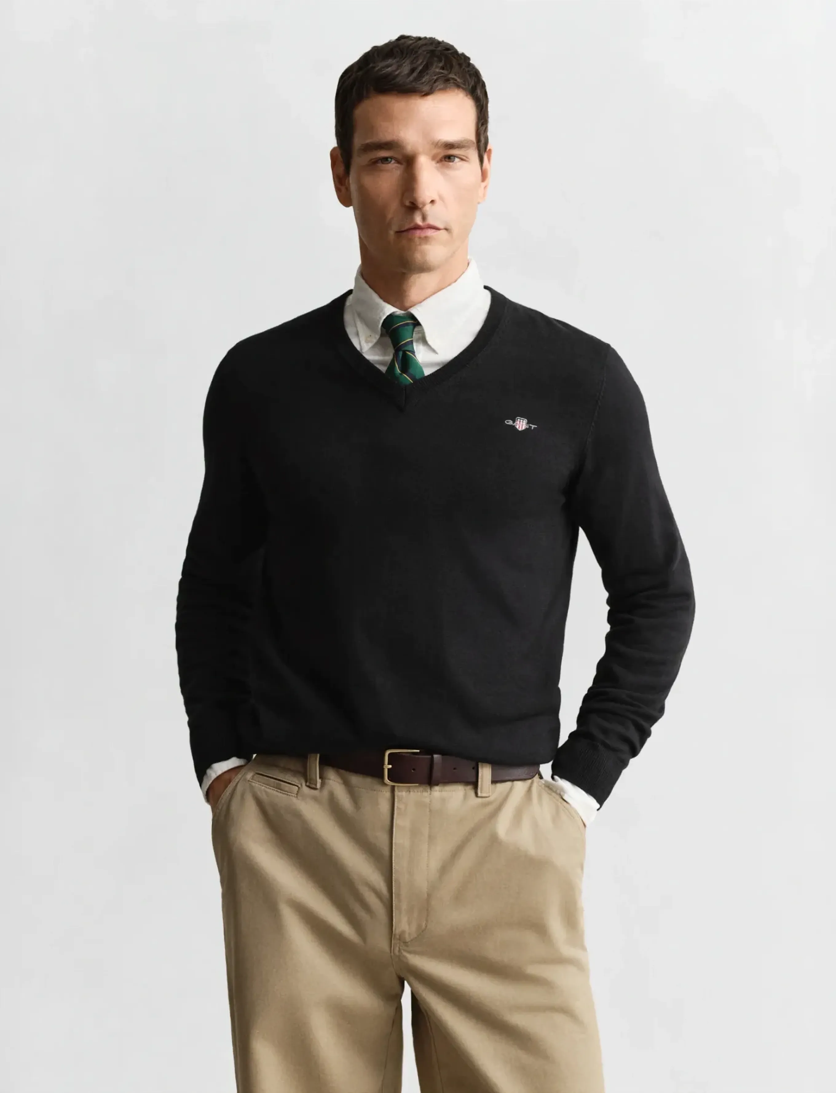 Gant Classic Cotton V-Neck, M, Knitwear, Schwarz - V-necks, Männerswear