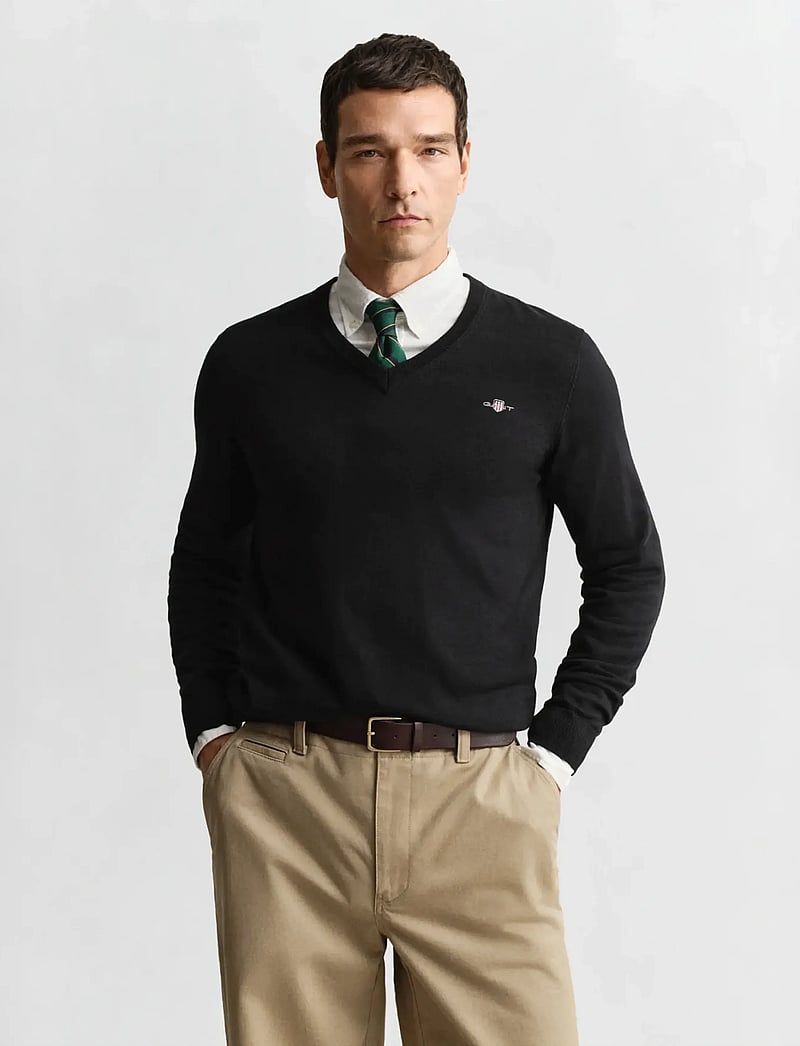 GANT - CLASSIC COTTON V-NECK - v-ringat - black - 0