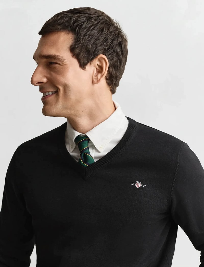 GANT - CLASSIC COTTON V-NECK - v-ringat - black - 4