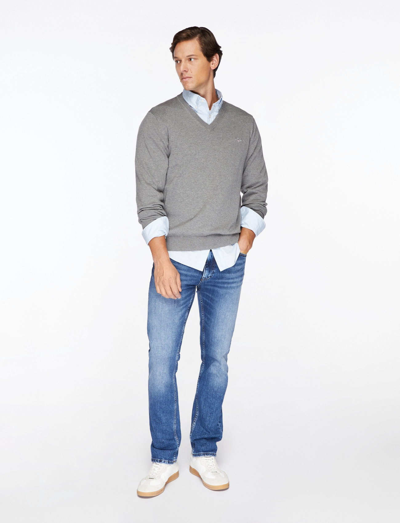 GANT - CLASSIC COTTON V-NECK - v-ausschnitt - dark grey melange - 1