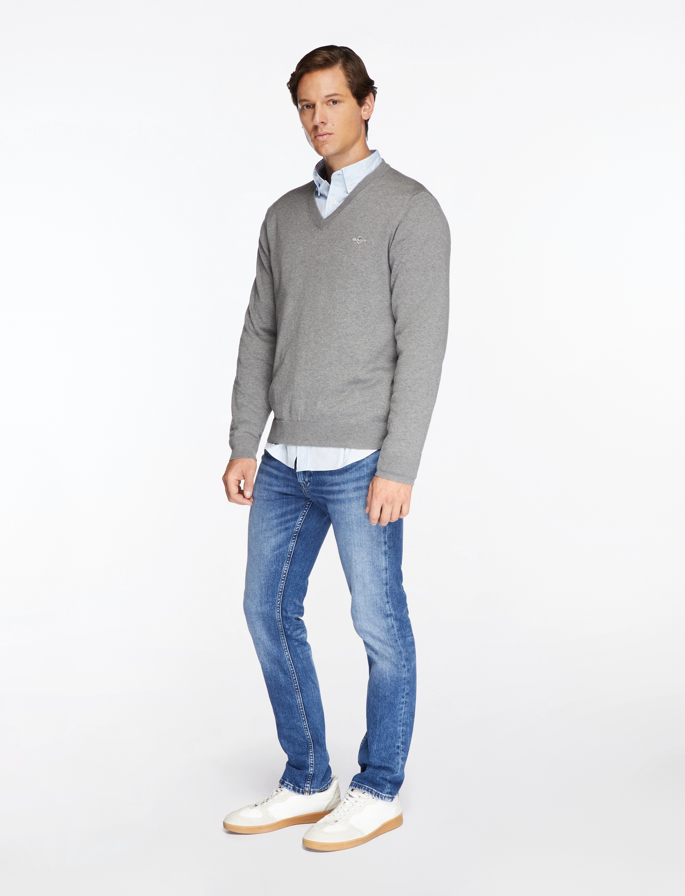 Gant - CLASSIC COTTON V-NECK - megztiniai su v formos apykakle - dark grey melange - 2