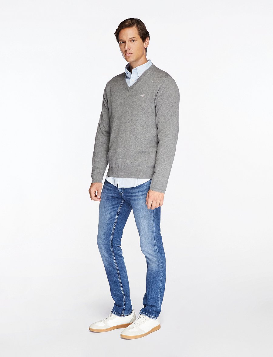 Gant - CLASSIC COTTON V-NECK - megztiniai su v formos apykakle - dark grey melange - 2