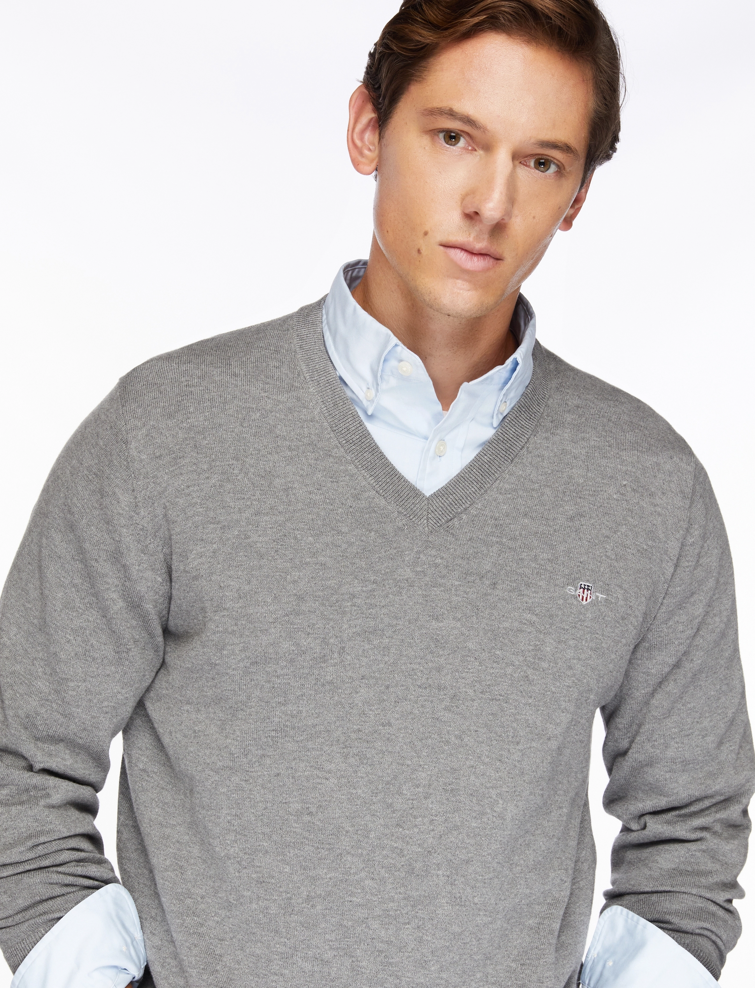 Gant - CLASSIC COTTON V-NECK - megztiniai su v formos apykakle - dark grey melange - 4