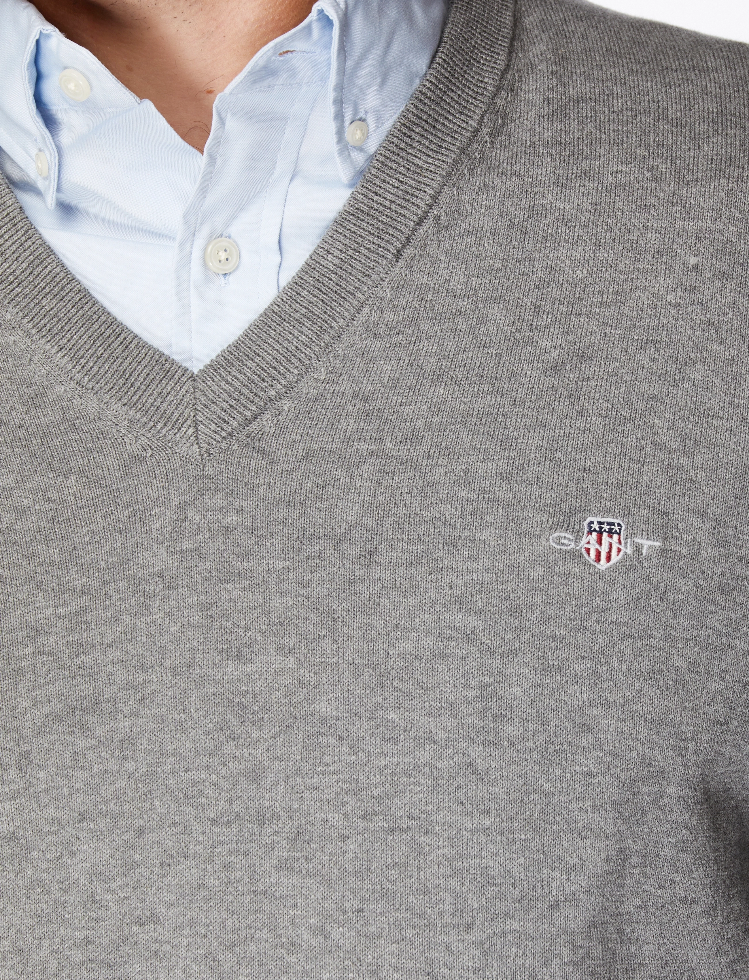 Gant - CLASSIC COTTON V-NECK - megztiniai su v formos apykakle - dark grey melange - 5