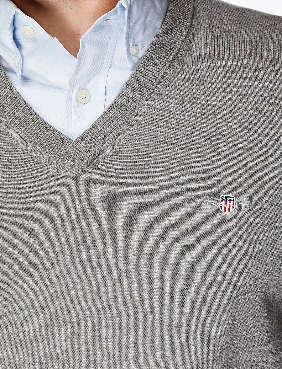 Gant - CLASSIC COTTON V-NECK - megztiniai su v formos apykakle - dark grey melange - 5