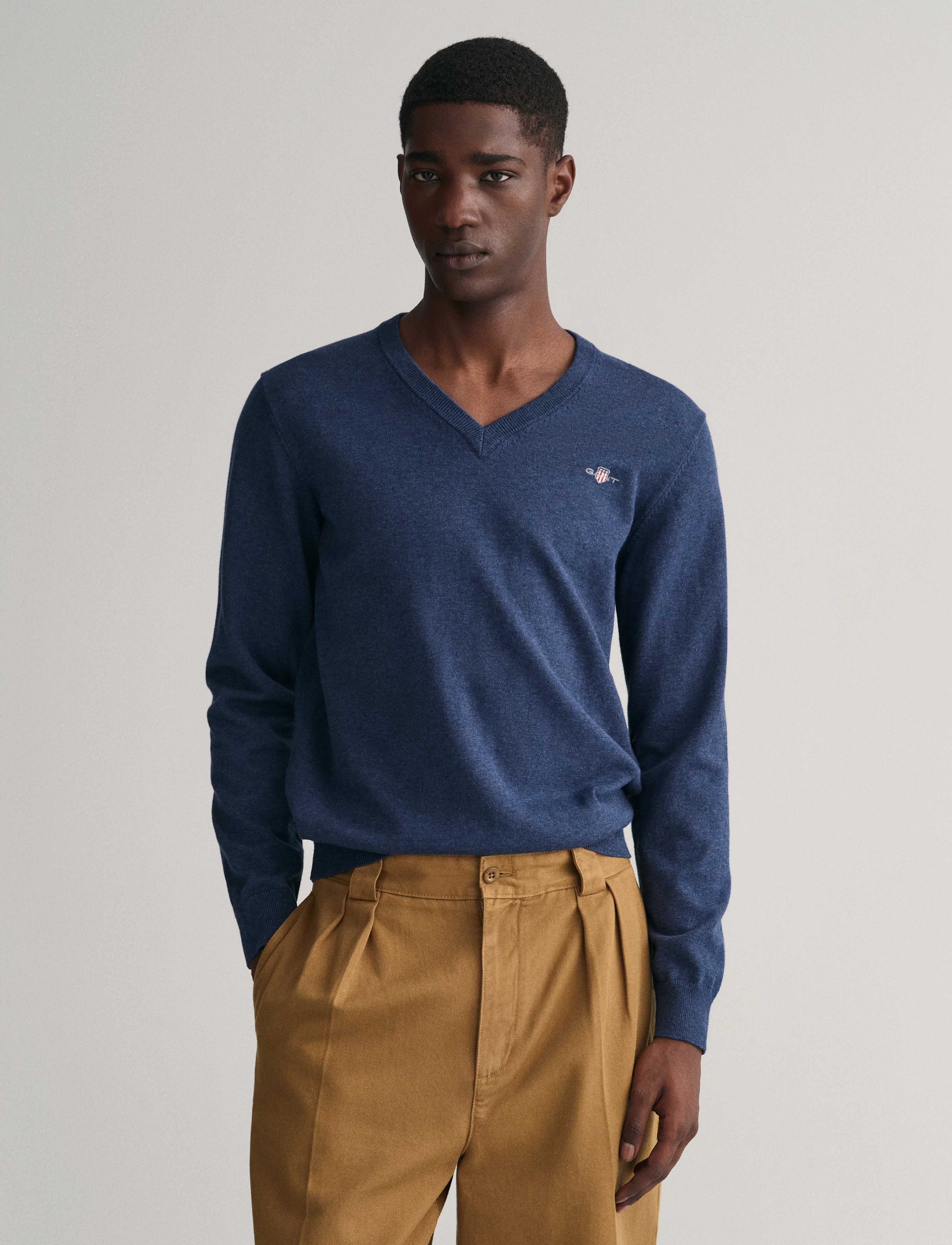 Gant Classic Cotton V-Neck, S, Knitwear, Blau - V-necks, Männerswear