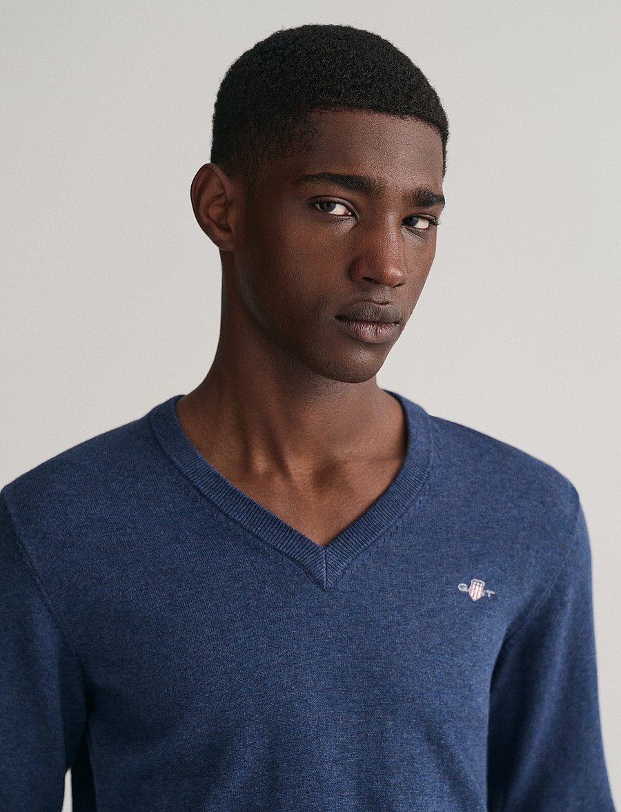 Gant - CLASSIC COTTON V-NECK - v-kaelusega kudumid - dark jeansblue melange - 4