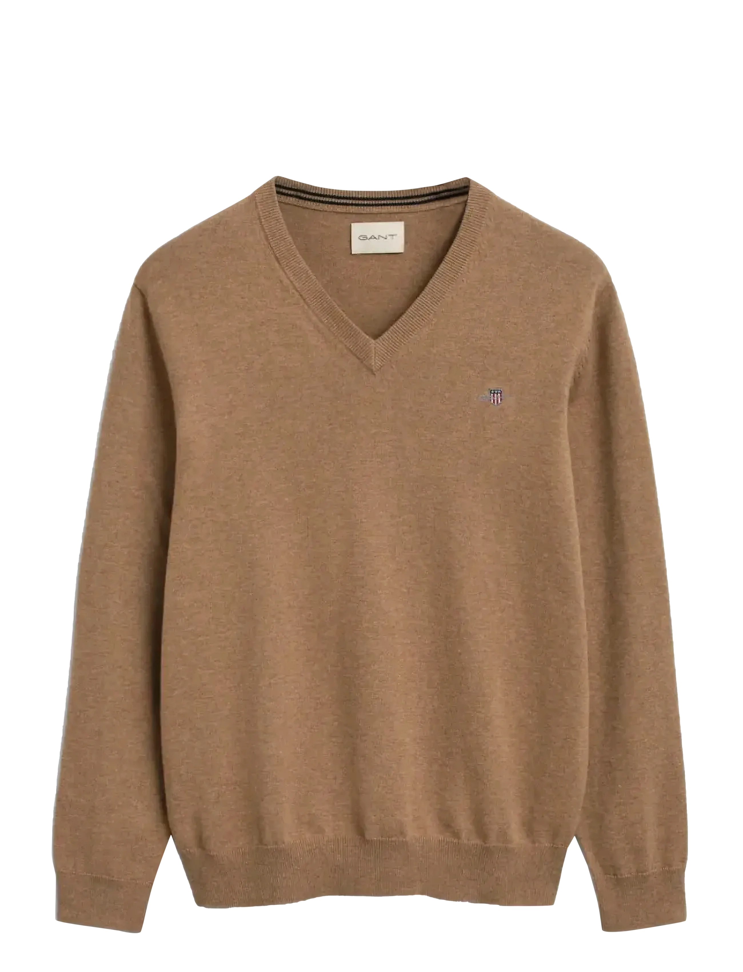 Gant CLASSIC COTTON V-NECK - Gant - DK. SAND MELANGE / beige