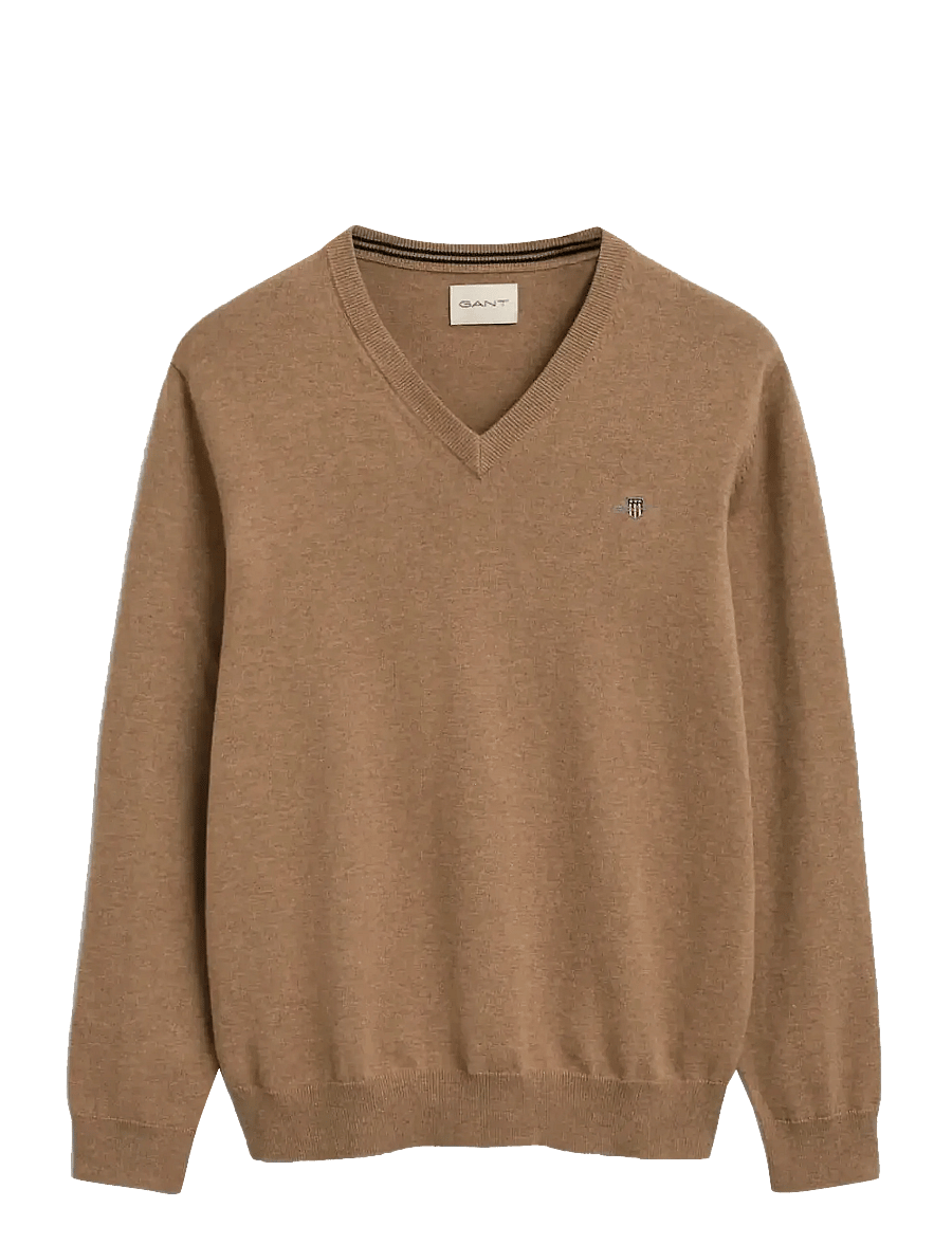 Gant - CLASSIC COTTON V-NECK - v-ausschnitt - dk. sand melange - 0