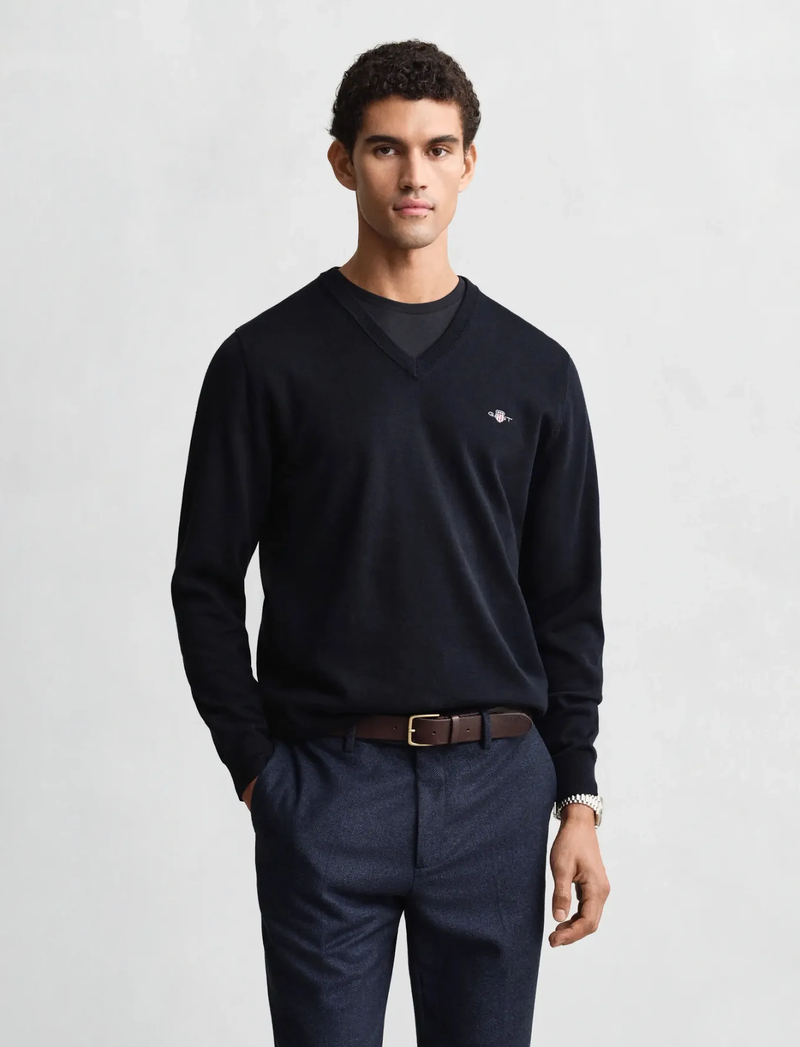 Gant Classic Cotton V-Neck, 3XL, Knitwear, Marineblau - V-necks, Männerswear