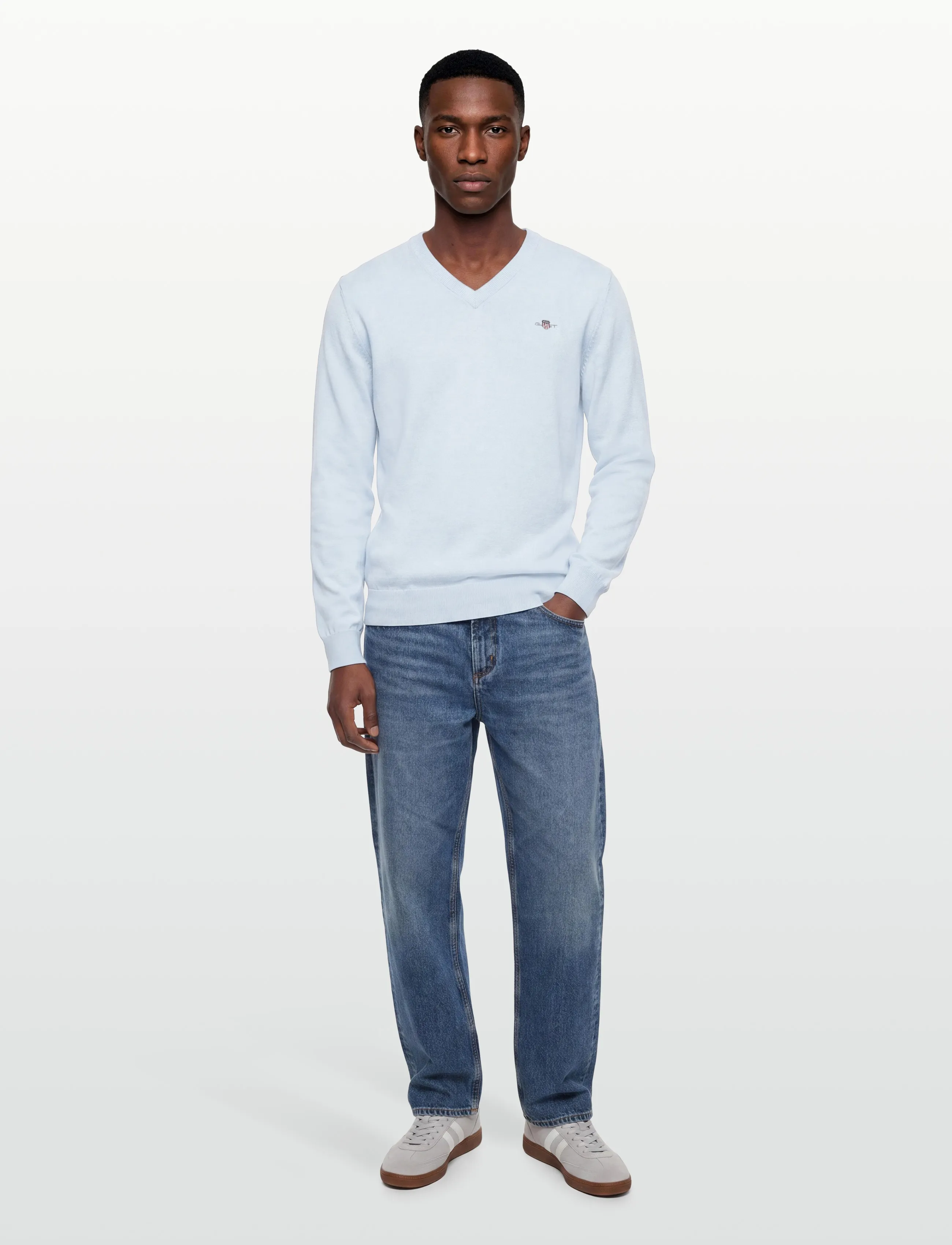 Gant Classic Cotton V-Neck, 3XL, Knitwear, Blau - V-necks, Männerswear