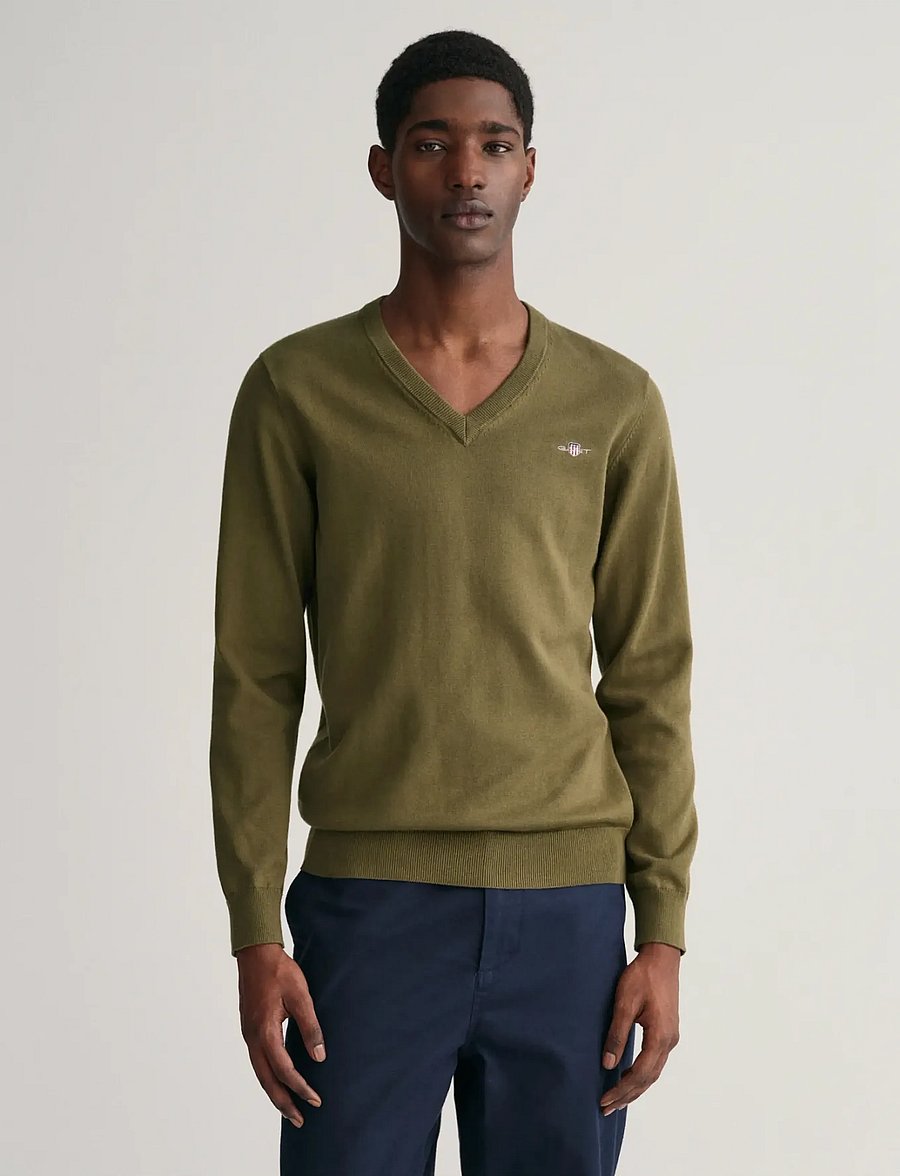 Gant - CLASSIC COTTON V-NECK - megztiniai su v formos apykakle - juniper green - 0