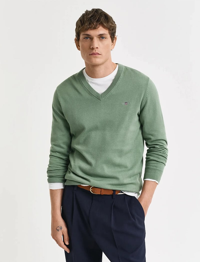 GANT - CLASSIC COTTON V-NECK - adījumi ar v veida kakla izgriezumu - kalamata green - 0